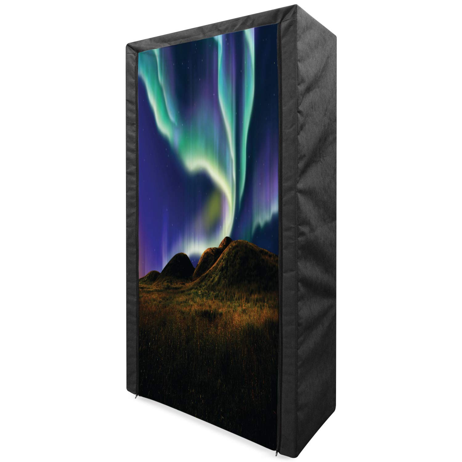 Ambesonne Alaska Portable Fabric Wardrobe - Alaskan Meadows & Northern Lights Design, 33.5