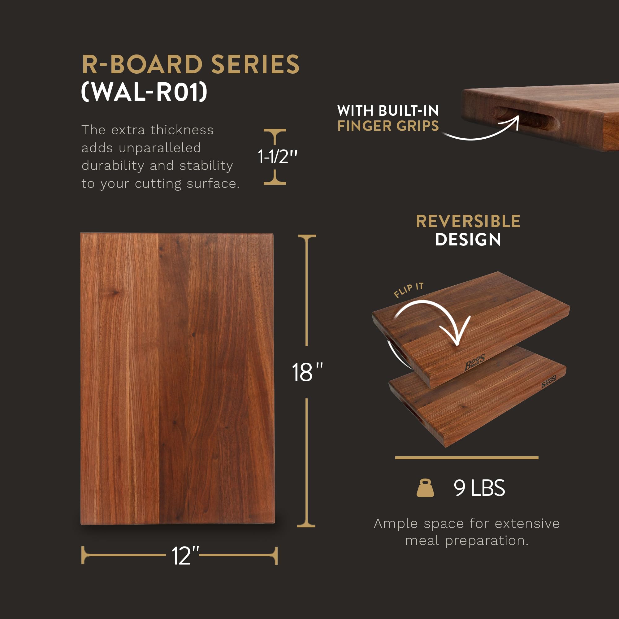 John Boos Block Reversible Walnut Wood Cutting Board - 18
