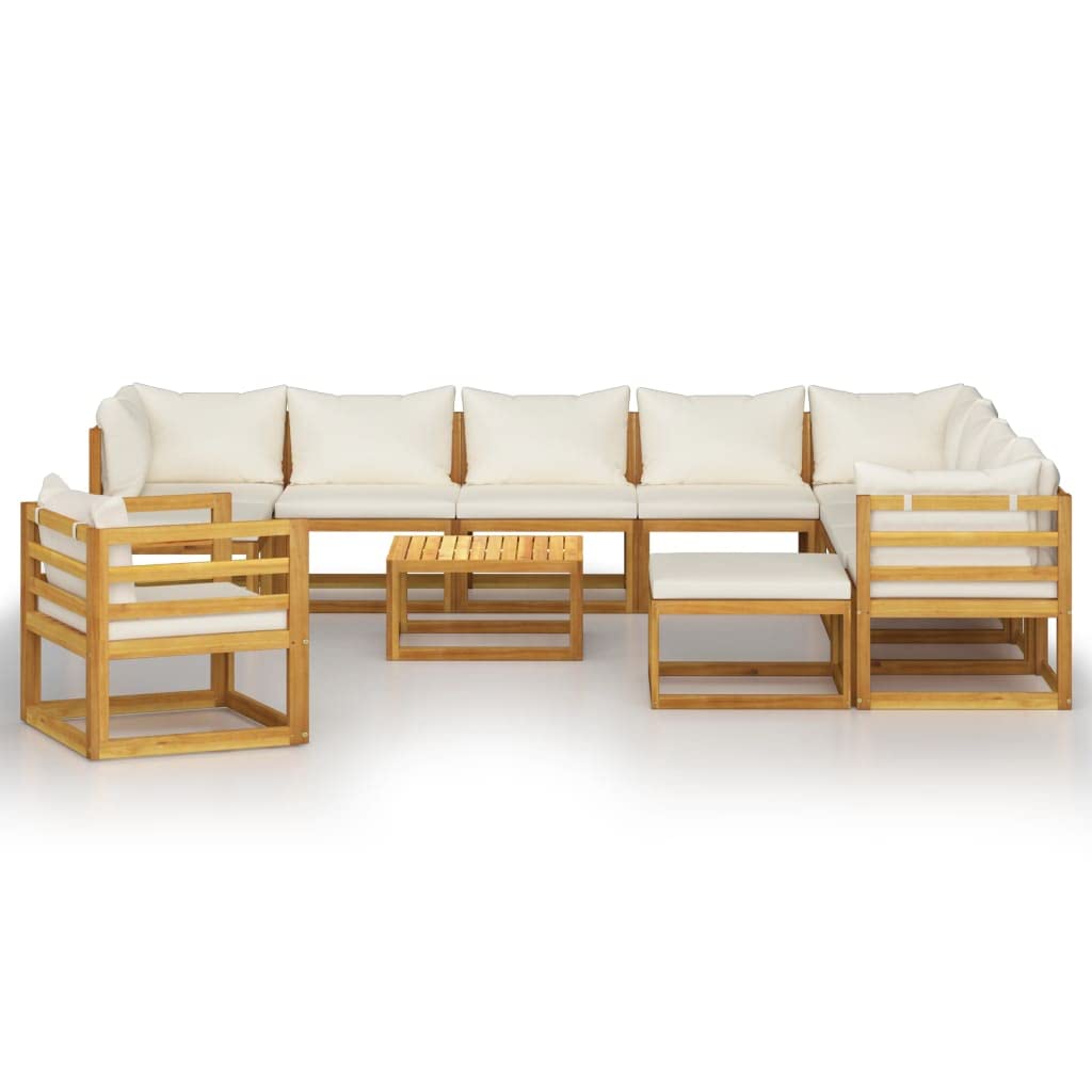 12-Piece Acacia Wood Outdoor Patio Lounge Set with Cream Cushions - Garden, Balcony & Backyard Conversation Furniture | Perfect for Relaxing, Entertaining & Outdoor Dining | Fast Priority Shipping