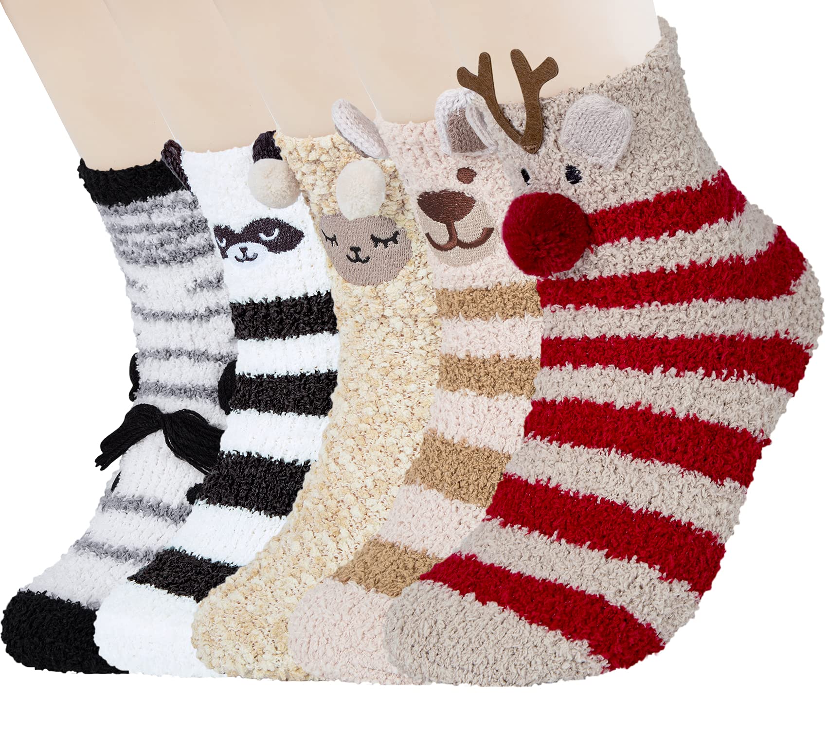 Cozy Cat Fuzzy Socks for Women - 5 Pairs Warm Winter Slippers for Christmas Gifts