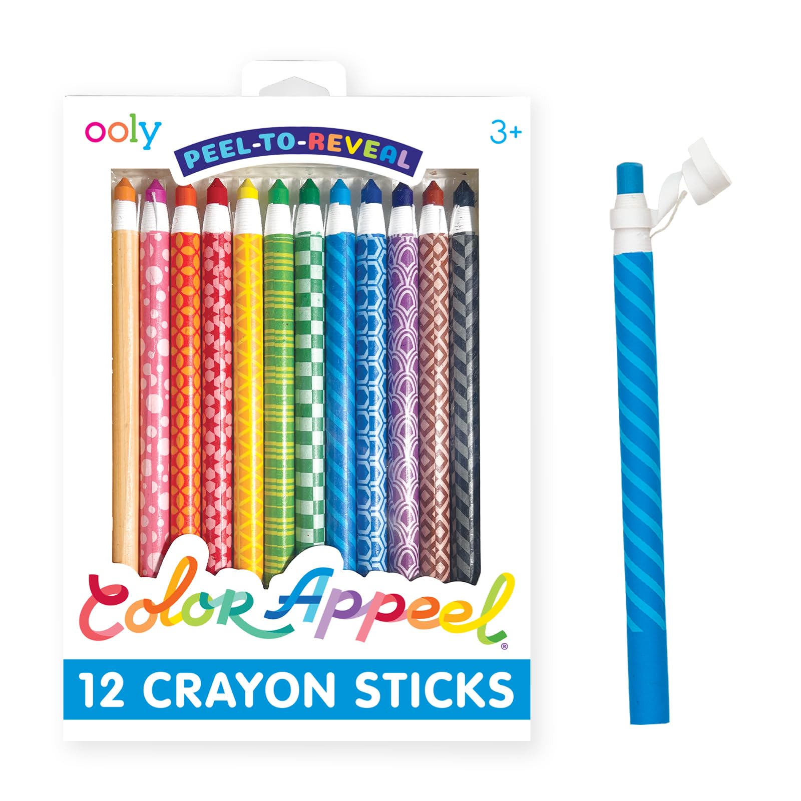 Ooly Color Appeel Crayon Sticks - 12 Peelable Wax Crayons for Kids Art Projects | 12 Unique Colors, Non-Toxic School Supplies & Easter Activities | Perfect for Classroom, Home Crafts & Gift Giving