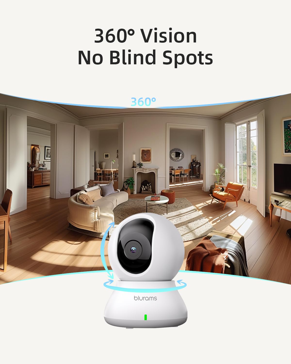 Blurams 2K Indoor Security Camera with 360° PTZ, 5GHz/2.4GHz Dual-Band WiFi, Motion Tracking, 2-Way Audio, IR Night Vision & Siren - Pet Monitoring & Home Security Camera for Dogs, Cats & Baby Safety (Cloud/SD Storage) - Perfect for Nursery, Living Room & Office Surveillance