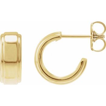 14K Gold Stepped Edge 11.4mm Hoop Earrings for Women - Elegant Dangle Hoops for Everyday Wear, Parties & Special Occasions