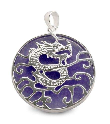 Purple Jade Dragon Pendant Sterling Silver for Elegant Jewelry