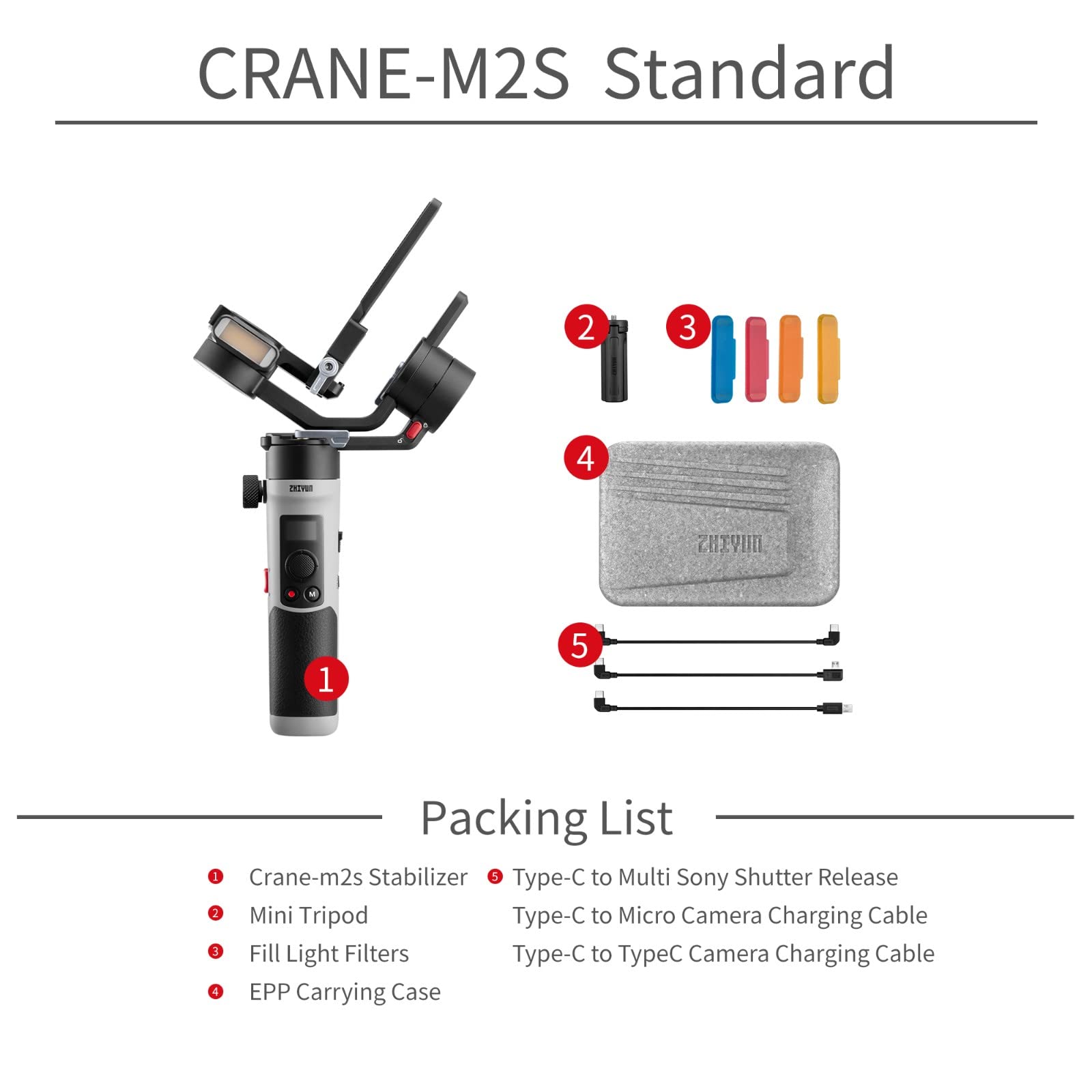 Zhiyun Crane M2 S 3-Axis Gimbal Stabilizer for Mirrorless Cameras, DSLR, Action Cameras & Smartphones - Compatible with Sony, Canon, Nikon, Panasonic, GoPro Hero 10/9/8/7, iPhone 13/12 Pro Max (Upgraded Version) - Perfect for Vlogging, Travel Filming & Content Creation