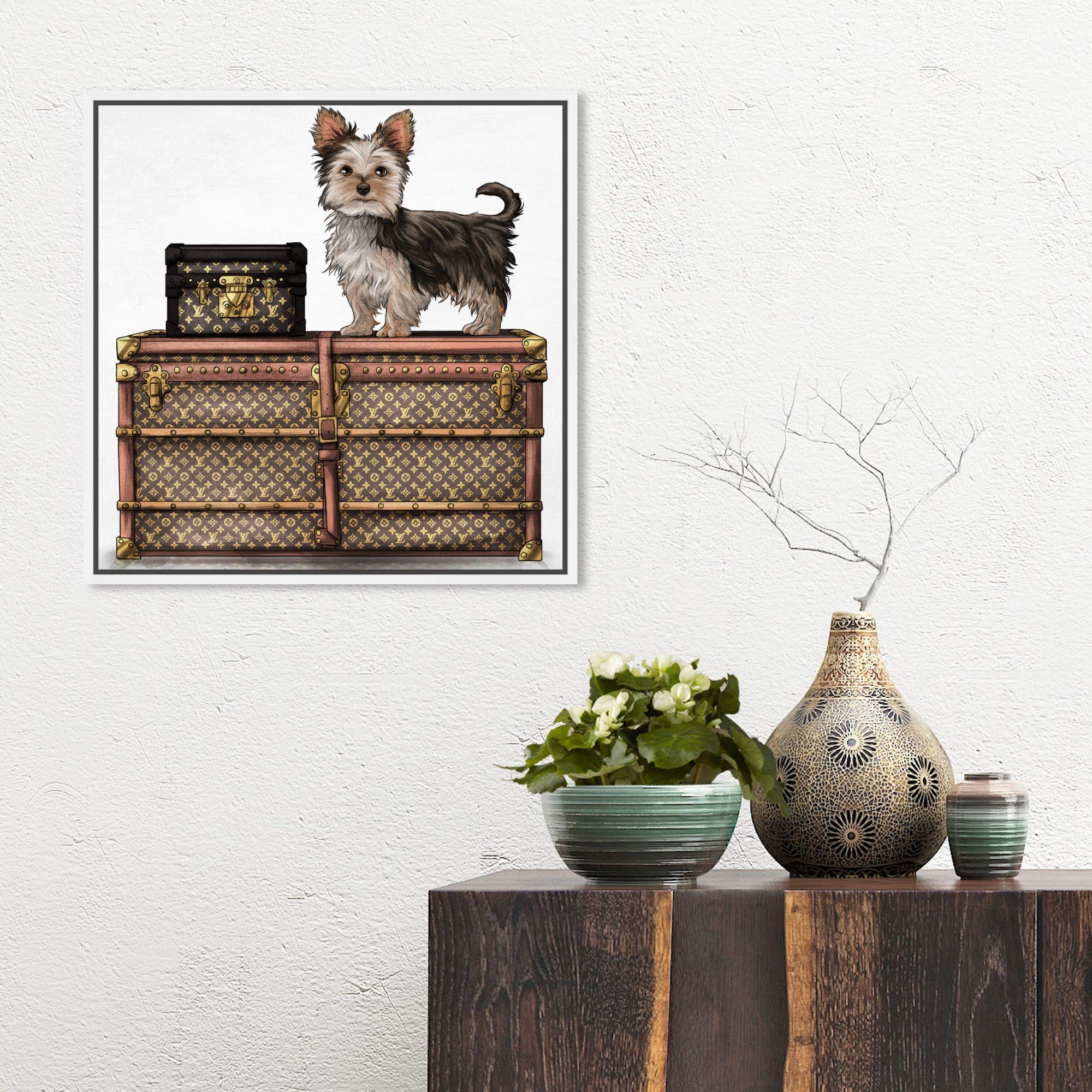 Oliver Gal Artist Co. Yorkie Dog Wall Art - 16x16 Inch Fashion & Glam Framed Canvas Print in Brown & White - Perfect for Living Room, Bedroom & Office Decor