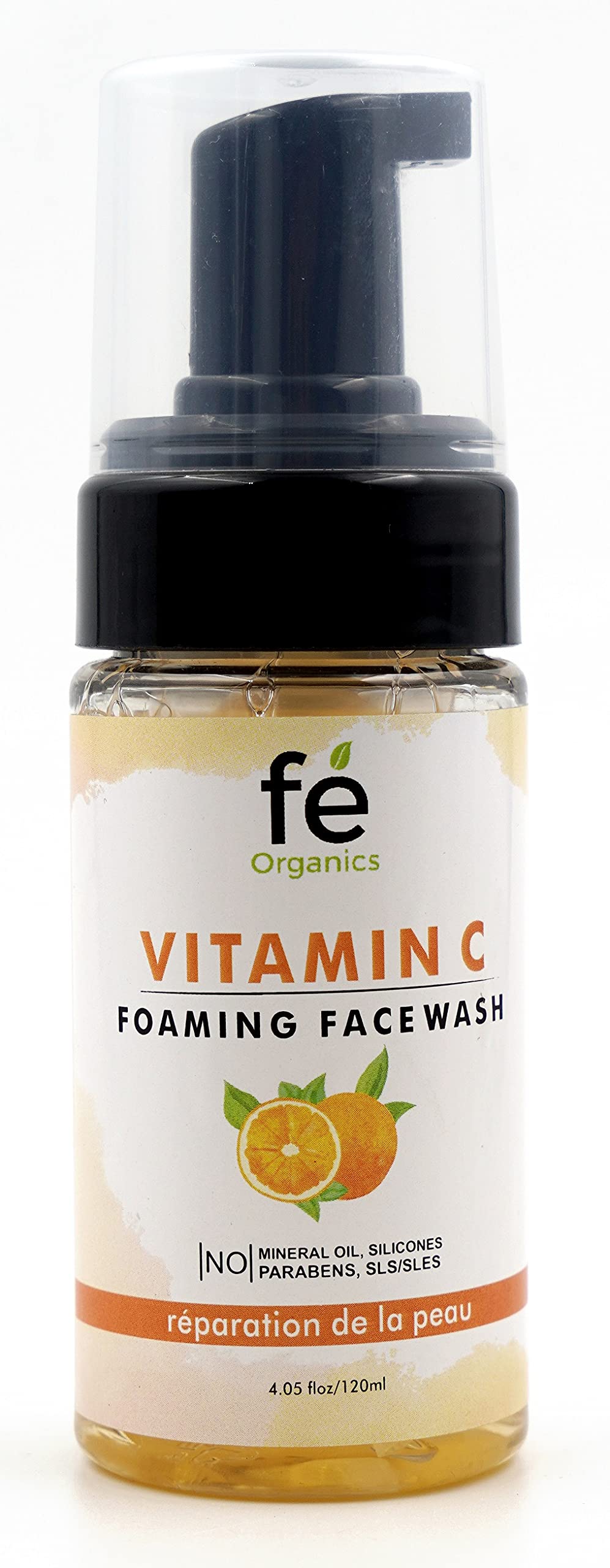 FéOrganics Vitamin C Foaming Face Wash - Organic Brightening Cleanser for All Skin Types (Normal, Oily, Dry, Combination) - 120ml | Gentle Daily Cleansing for Radiant Glow, Perfect for Morning & Night Skincare Routine