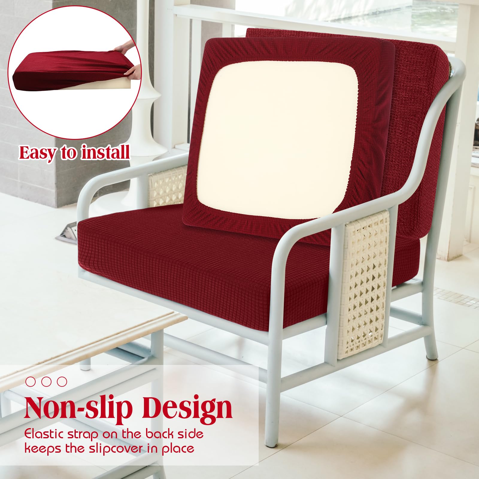 Newwiee 8-Piece Stretch Sofa Cushion Covers - Waterproof Outdoor Furniture Protector for Patio, Deck, Poolside - Soft Replacement Slipcovers for Couch, Chair, Sectional - Pet-Friendly & UV Resistant (Wine Red) - Perfect for Backyard, Garden & Sunroom Relaxation
