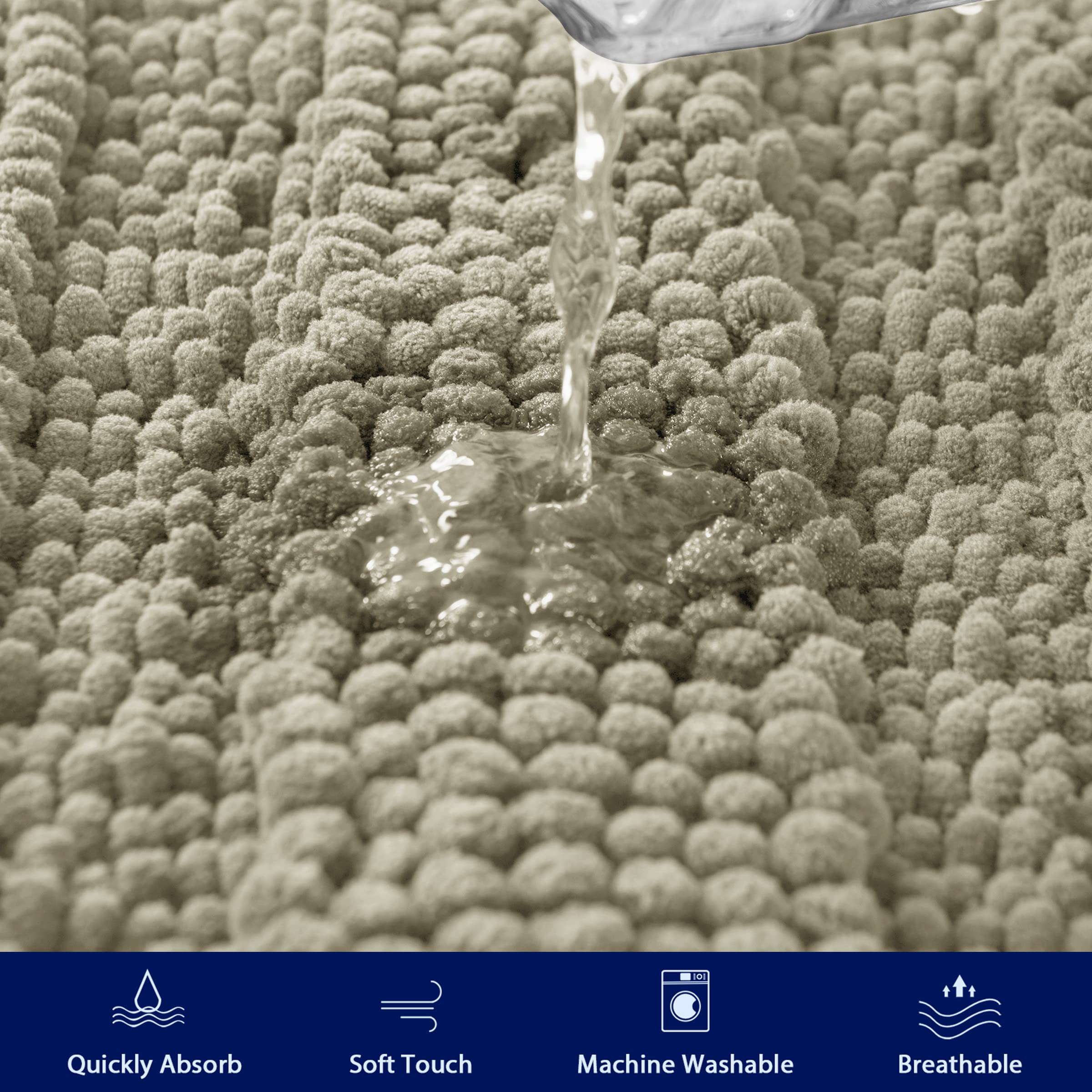 SUBRTEX Chenille Bath Rug - Soft Plush Striped Bathroom Mat, 24x60 Inches, Taupe Brown - Super Absorbent, Quick Dry, Machine Washable - Perfect for Bathroom, Shower, and Spa Areas