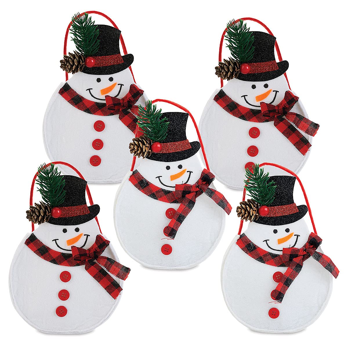 Snowman Joy Christmas Felt Treat Bags - Set of 5 Reusable Small Gift Favor Bags (5