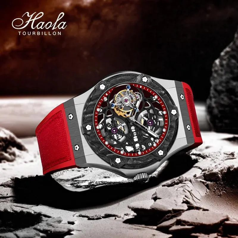 Haofa Luxury Men's Skeleton Tourbillon Mechanical Watch with Sapphire Crystal & Carbon Fiber Case - Premium 1918 Collection | Perfect for Business Meetings, Formal Events & Gift Giving