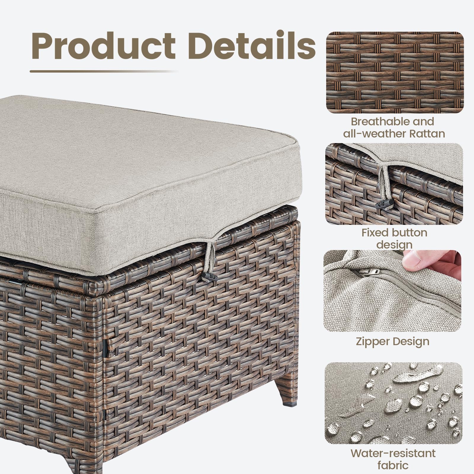 **Outdoor Wicker Ottomans & Rattan Footrests – Heavy-Duty Resin Rattan Footstools for Patio, Porch, Balcony, Backyard, Deck – Brown/Beige – Perfect for Relaxing, Lounging & Outdoor Decor**