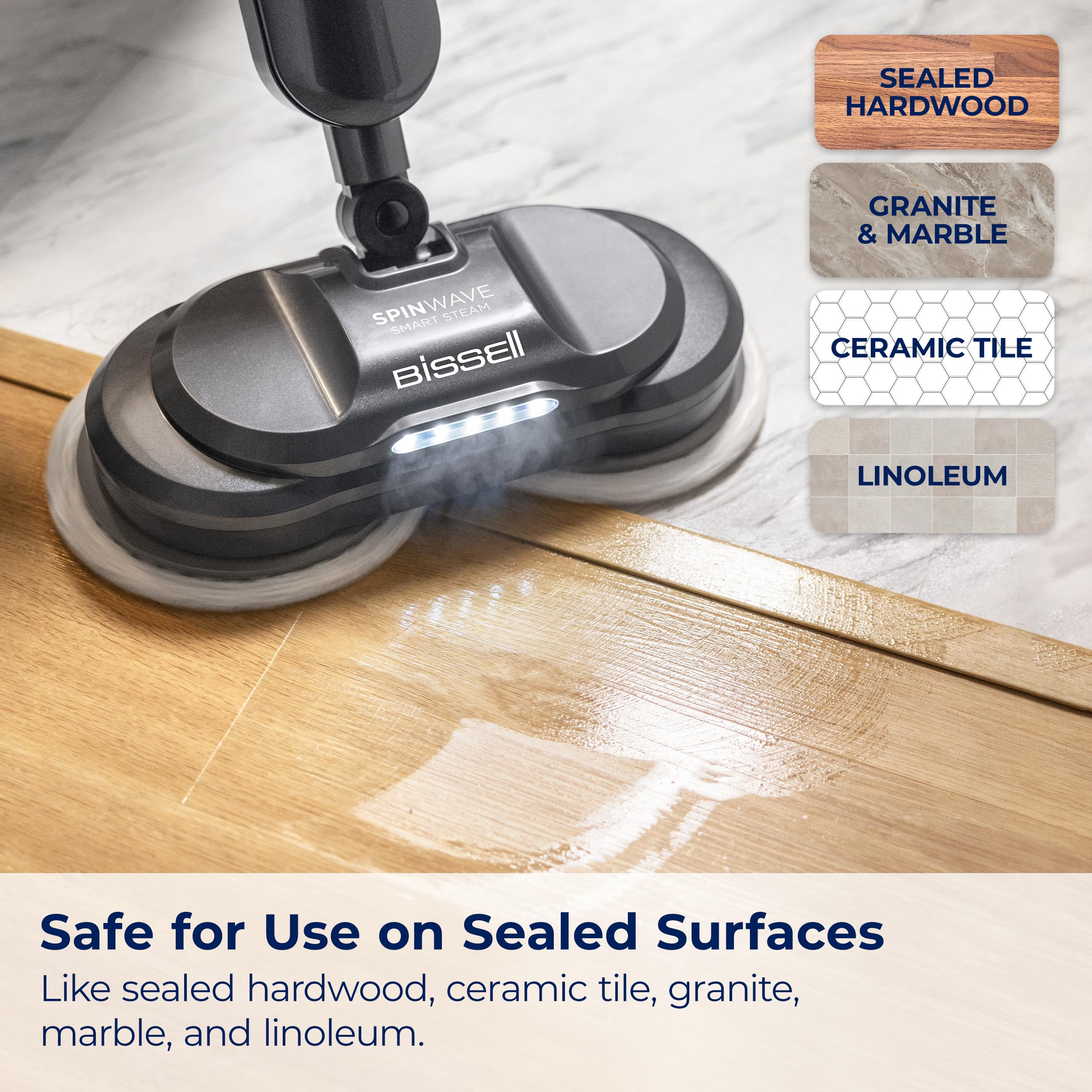 BISSELL SpinWave SmartSteam Scrubbing Steam Mop with Rotating Mop Pads - Cordless Hard Floor Cleaner for Tile, Wood & Laminate - Perfect for Kitchen, Bathroom & Pet Hair Removal