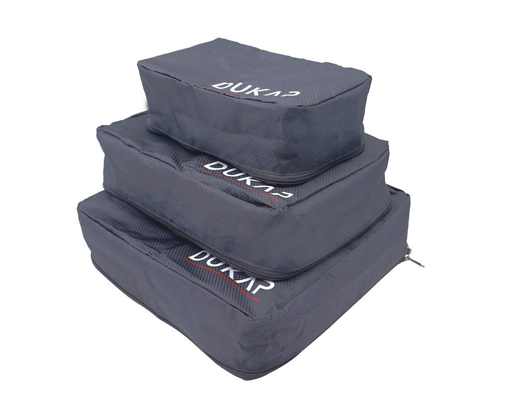 DUKAP 3-Piece Travel Organizer Set with Double Zipper - Lightweight Luggage Toiletry Bag with Webbing Handle & Mesh Top (Grey) - Perfect for Airplane Carry-On, Business Trips & Vacation Packing