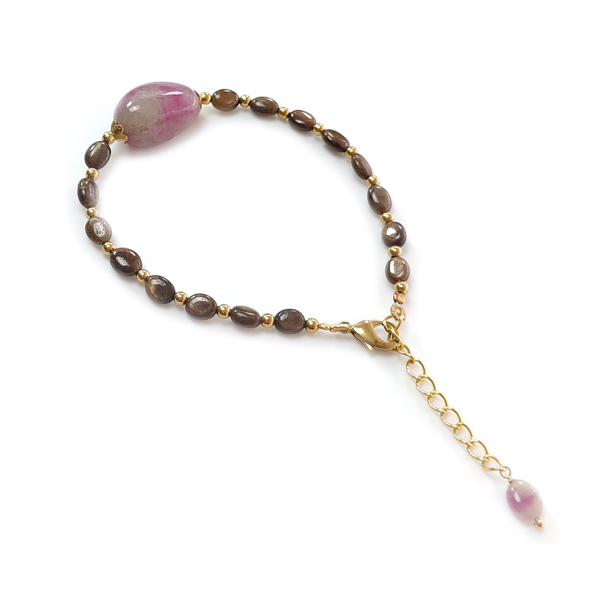 Natural Untreated Zoisite Ruby & Golden Brown Chocolate Sapphire Beaded Bracelet - 58.10cts Oval Cut 7x5mm & 20x14mm Brass Jewelry for Women, Gift for Her, Birthday Present, Anniversary, Party Wear, Boho Chic Accessory