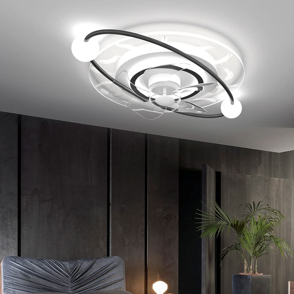 Modern Low Profile Ceiling Fan with Remote Control - 21.6 Inch Black Invisible Flush Mount Fan with Lights - Perfect for Bedrooms, Living Rooms & Low Ceilings
