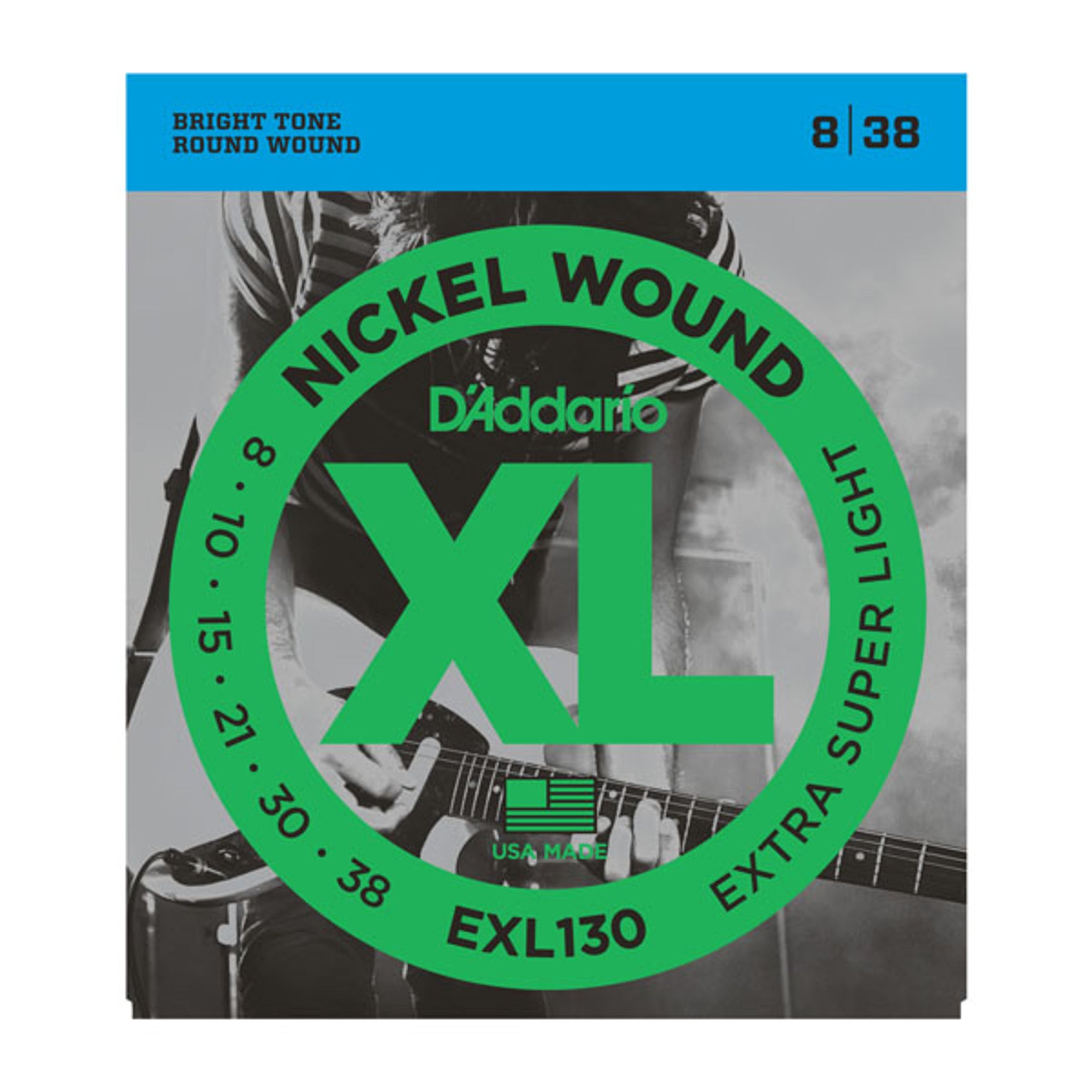 D'Addario EXL130 XL Nickel Electric Guitar Strings - 08-38 Extra Super Light, 6 String Set - Perfect Intonation, Consistent Feel & Long-Lasting Durability - Ideal for Rock, Blues & Studio Recording