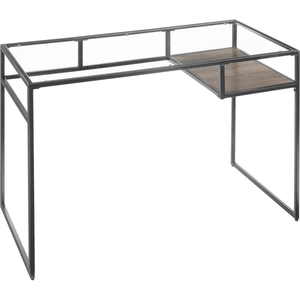 Acme Yasin Glass Rectangle Top 1-Shelf Writing Desk in Gray and Clear - Modern Home Office Desk for Small Spaces, Study & Workstation