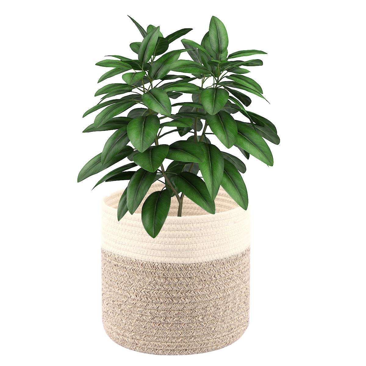 Modern Cotton Rope Plant Basket - 8.5 Inch Woven Indoor Planter Pot with Rustic Home Décor for Plants, Storage & Organization (Grey & White) - Perfect for Living Room, Bedroom, Balcony & Office Decor