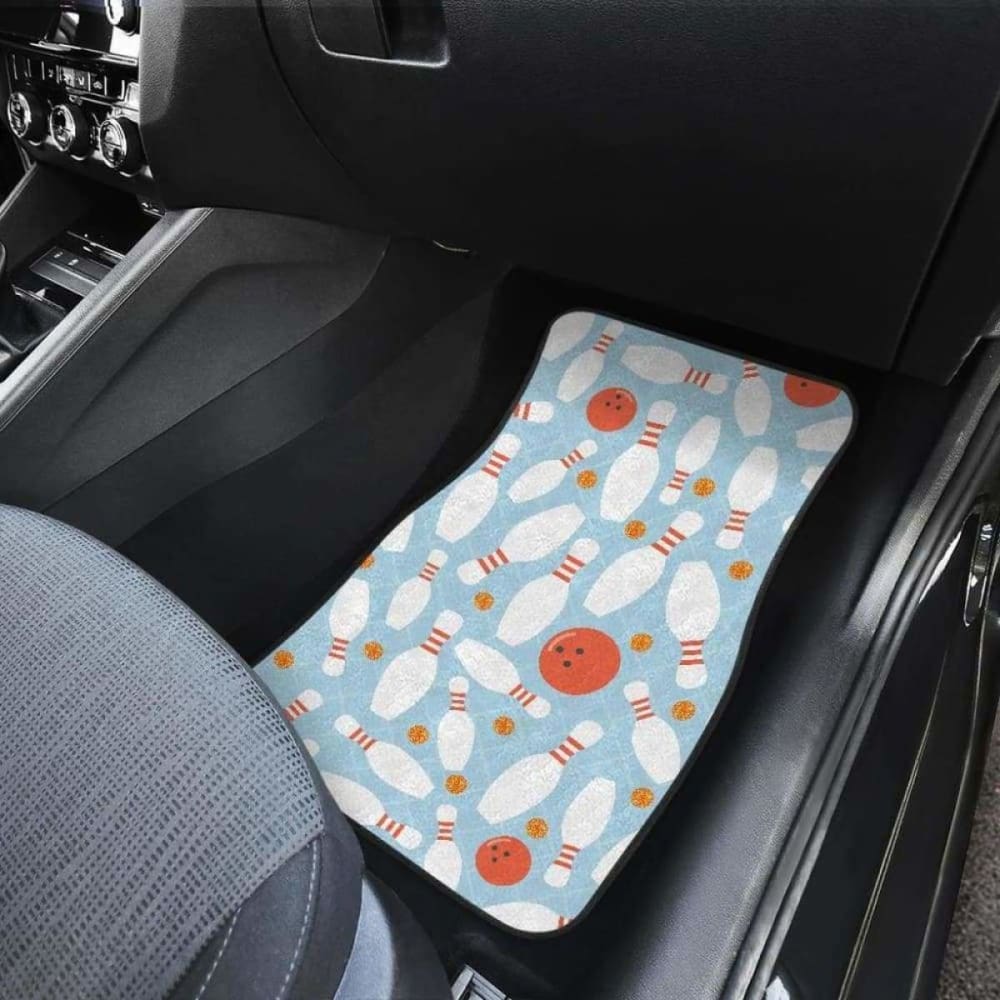 Premium Bowling Ball & Pins Car Mats - Non-Slip Floor Mats with Blue Black Background for Front & Back Seats - Perfect for Bowling Enthusiasts & Car Decor