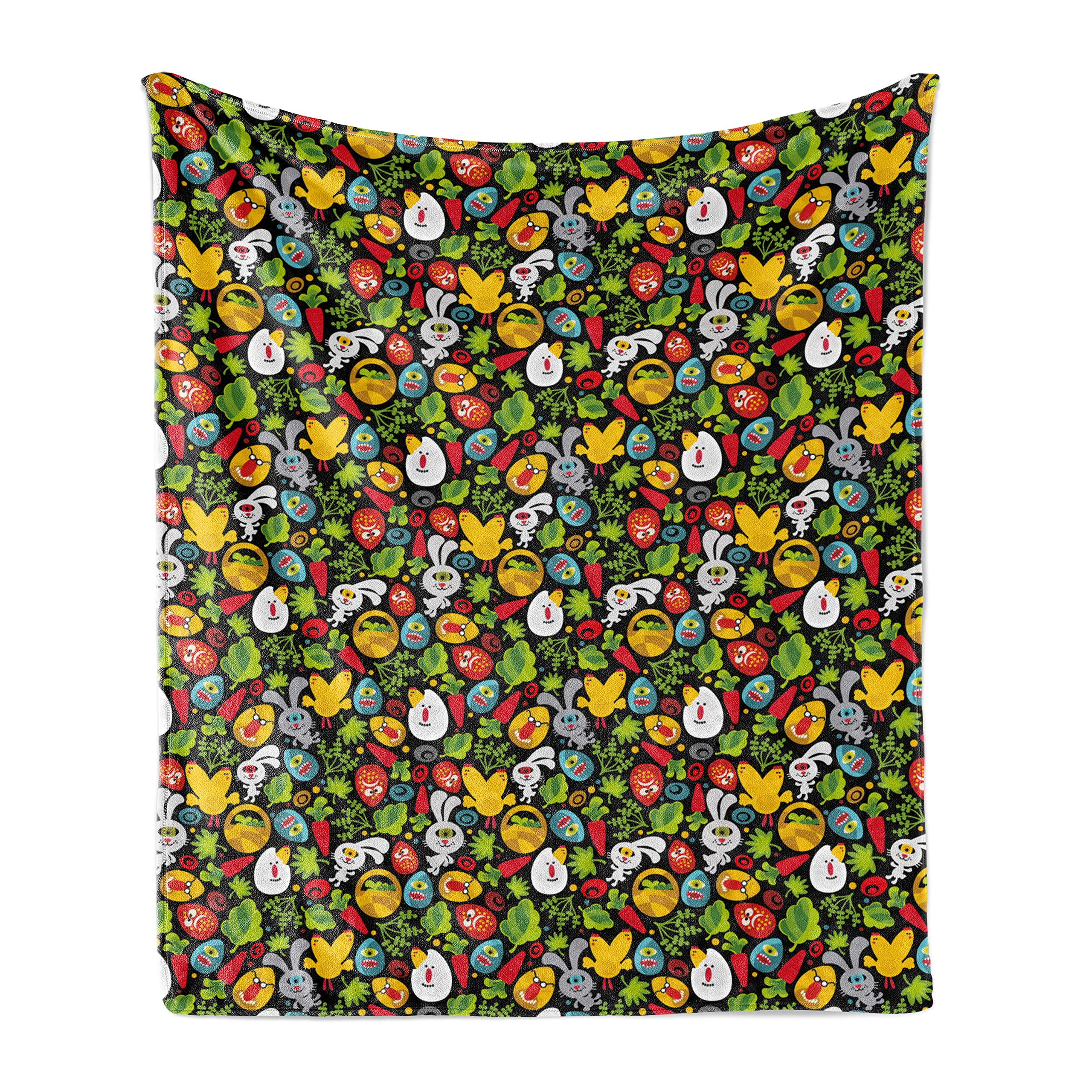 Ambesonne Easter Throw Blanket - Flannel Fleece Soft Couch Cover with Cartoon Rabbit, Eggs & Forest Animals Design - 70