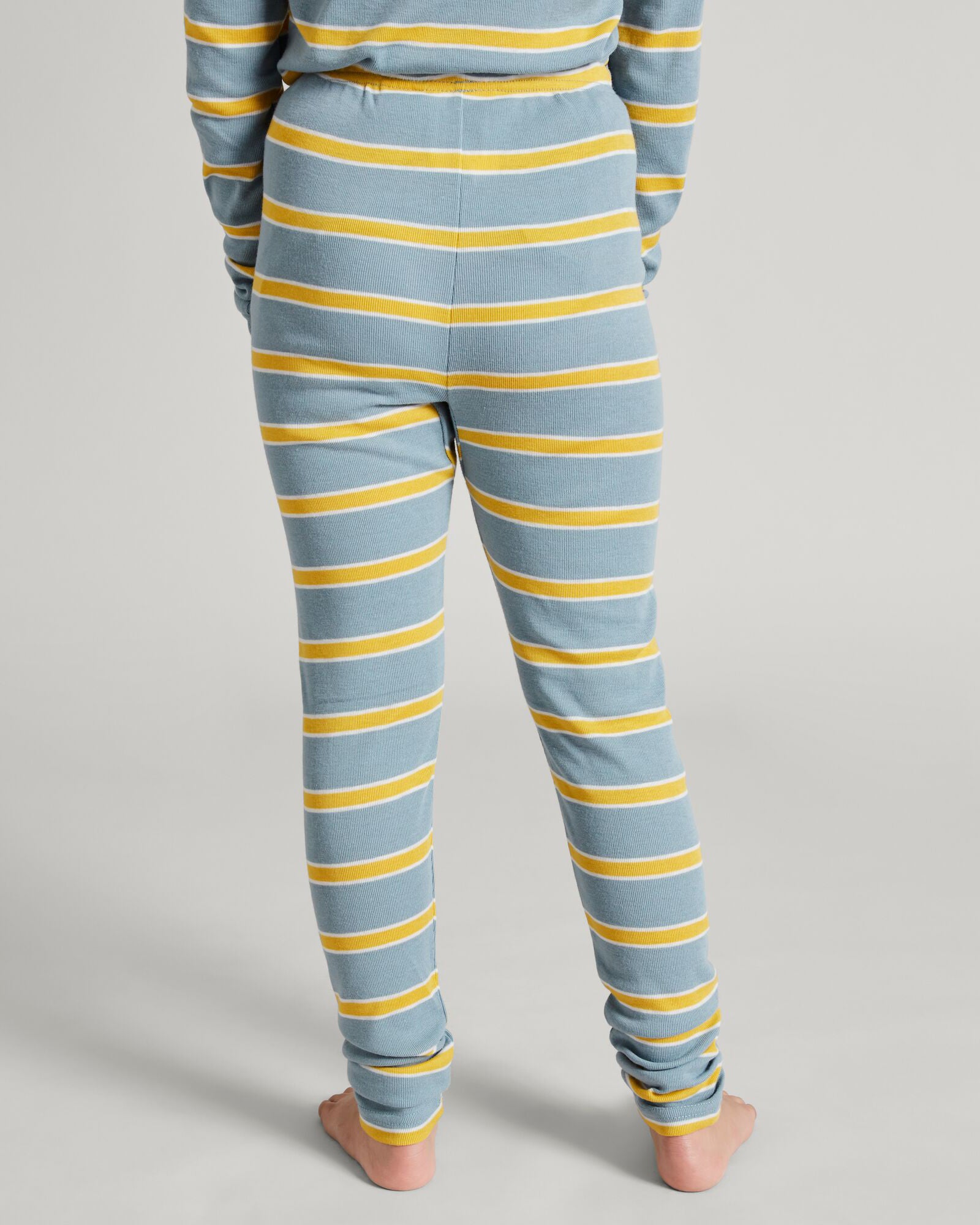 KMDCore Kids' Long John Pants - Blue Haze & Kowhai Striped Thermal Underwear for Boys & Girls - Perfect for Winter, Outdoor Activities & Layering