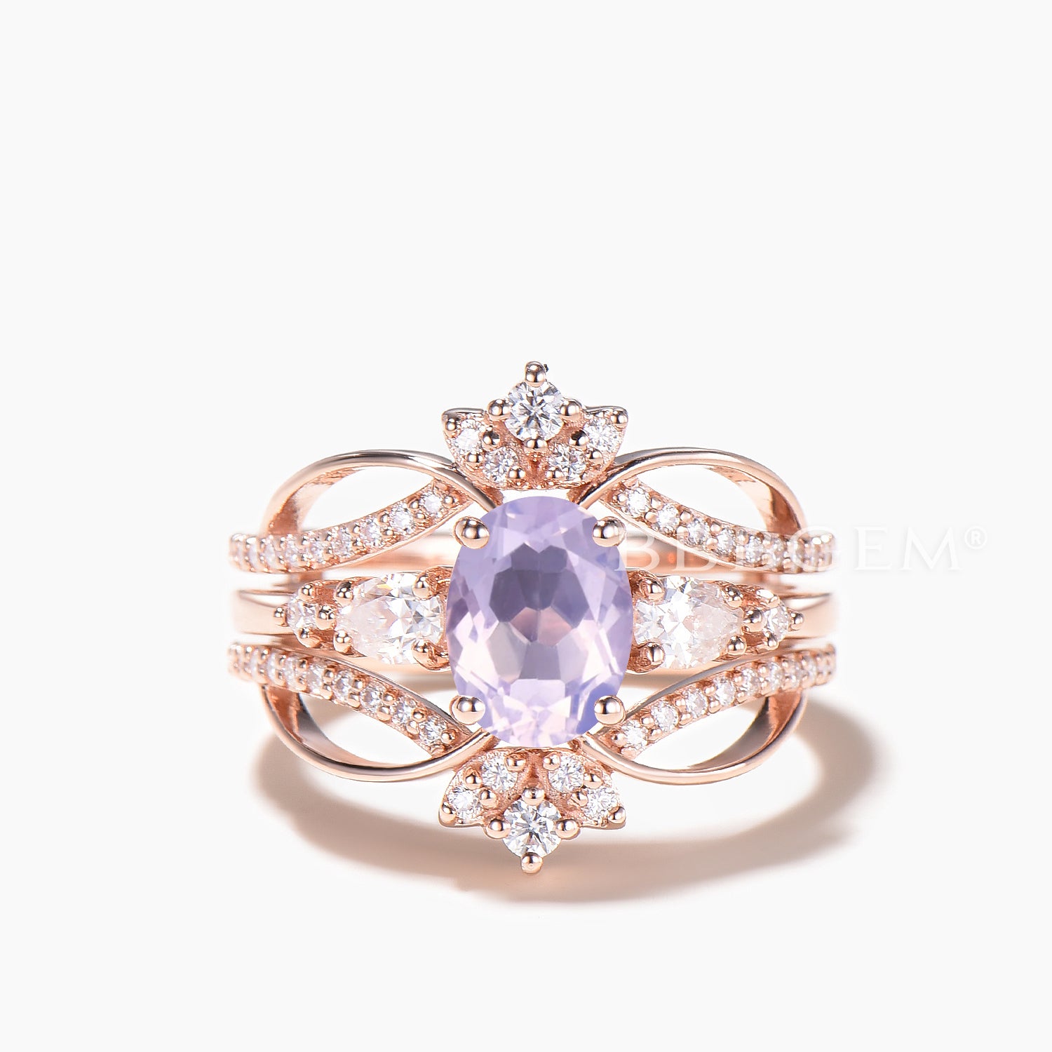Oval Cut Natural Lavender Amethyst & Moissanite Engagement Ring Set - Wedding Band Enhancer for Women, Perfect for Proposals, Anniversaries & Special Occasions