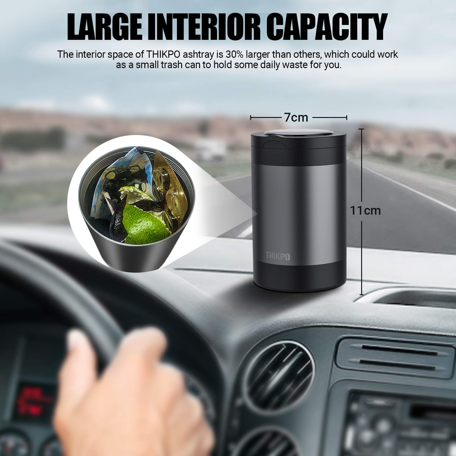 THIKPO Portable Car Ashtray with Lid - Smokeless Detachable Stainless Steel for Travel & Camping