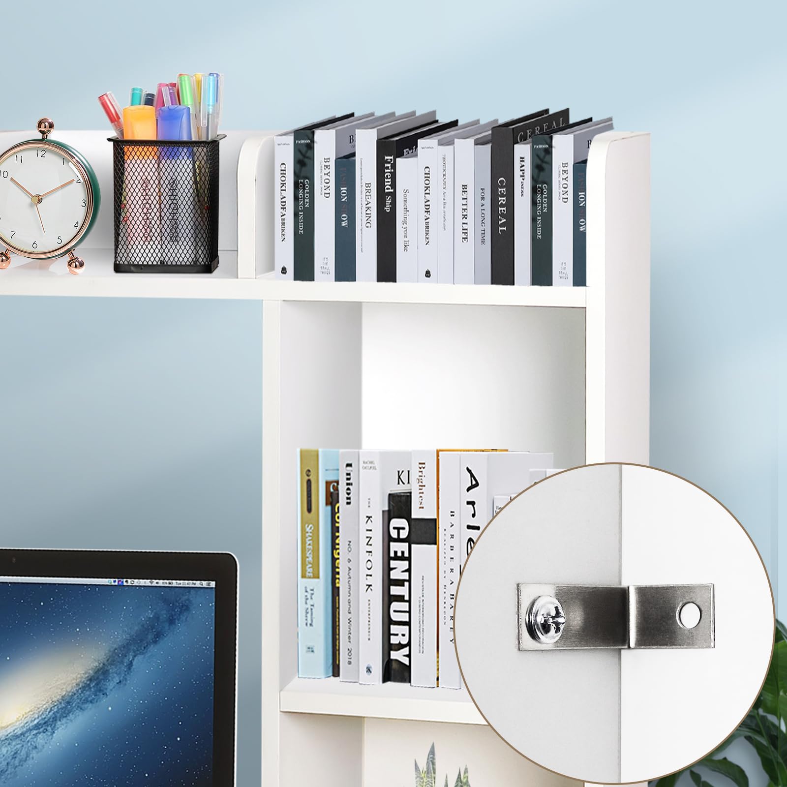 Sturdy 3-Tier Wooden Dorm Desk Bookshelf with 5 Cubbies - Space-Saving College Dorm Organizer for Bedroom, Office & Home Study - White (Perfect for Small Spaces & Student Essentials Storage)