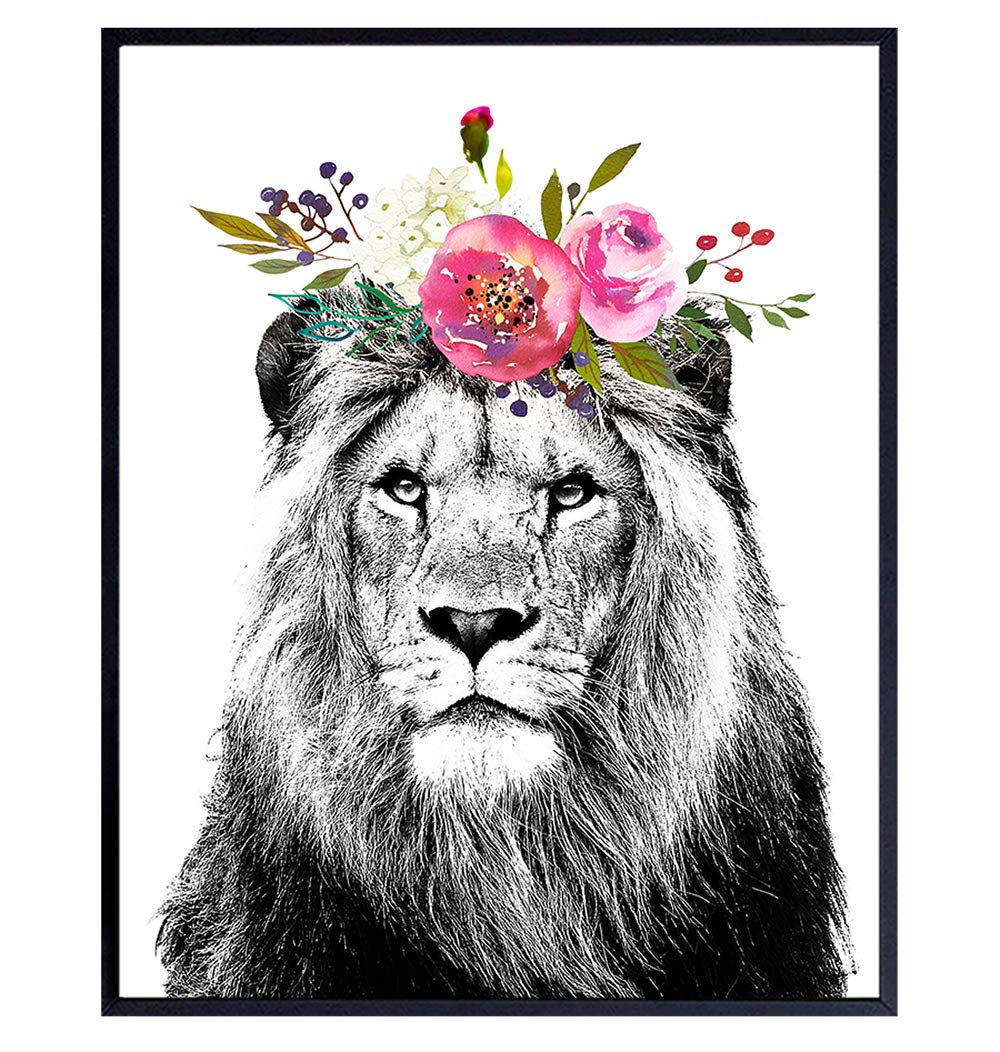 Lion Wall Art Poster - Jungle Animal Decor for Bedroom, Nursery & Living Room - Perfect Gift for Women & Kids