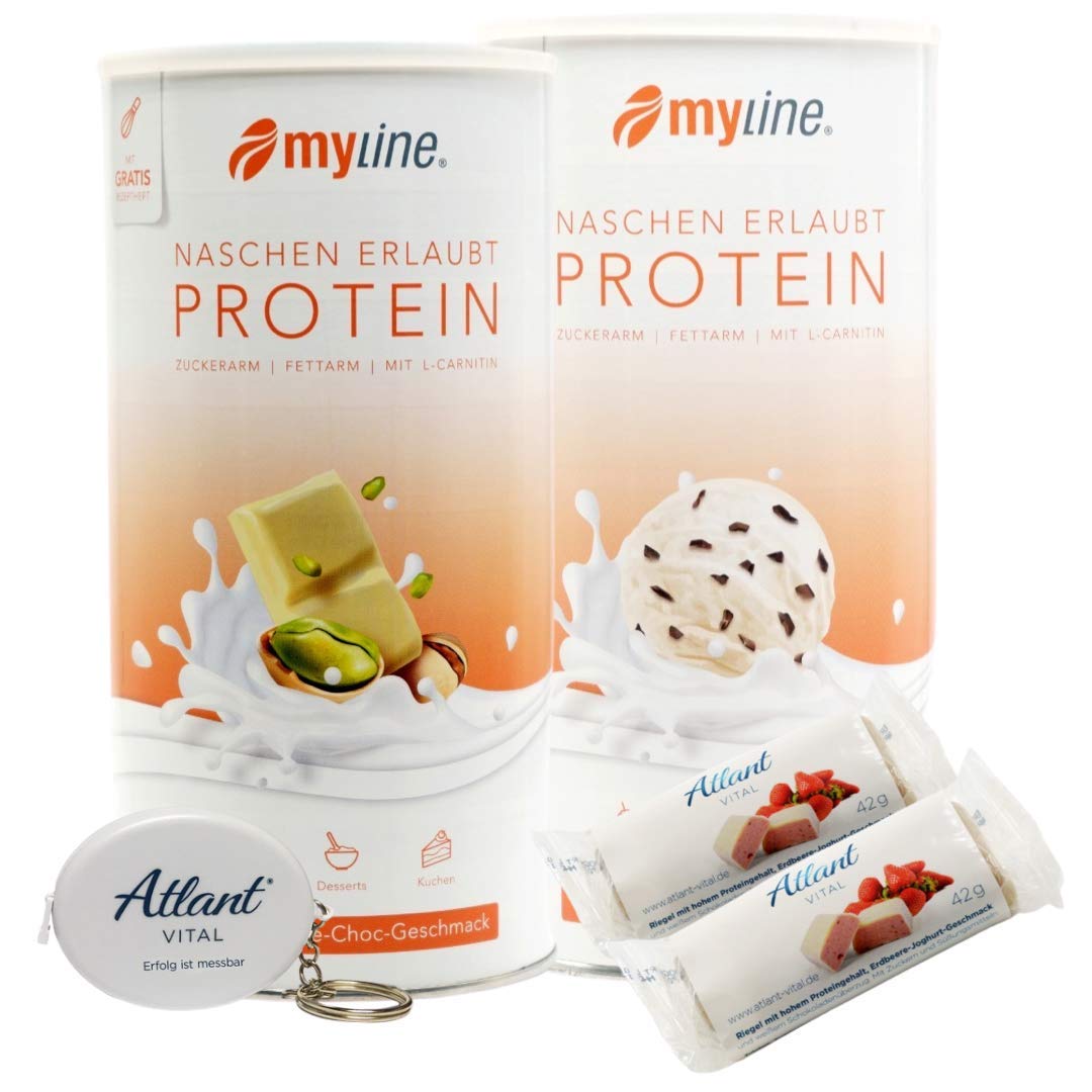 Myline Protein Shake Powder - 2 Pack (2 x 400g) with Free AV Tape Measure & 2 Pistachio Stracciatella Protein Bars | Whey Protein Supplement for Muscle Recovery & Weight Loss | Perfect for Gym, Workout & Post-Exercise Nutrition