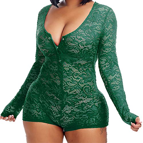 Sexy Lace Jumpsuit for Women - V Neck Romper & Pajama Set for Nightwear