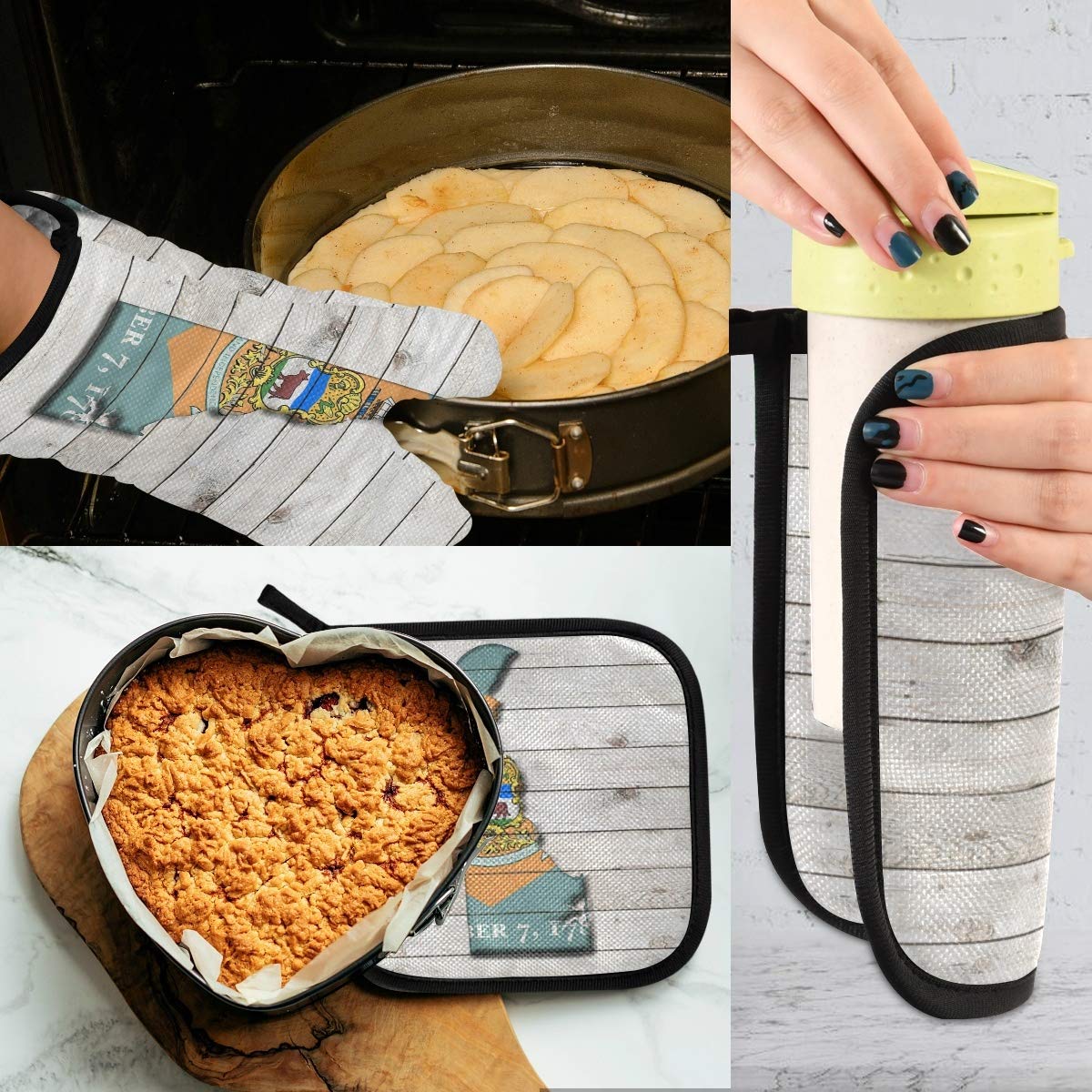 Delaware Flag Map Oven Mitts & Pot Holders Set - Heat Resistant Kitchen Gloves for Cooking, Baking, Grilling - Microwave & BBQ Safe Potholders for Home Chefs