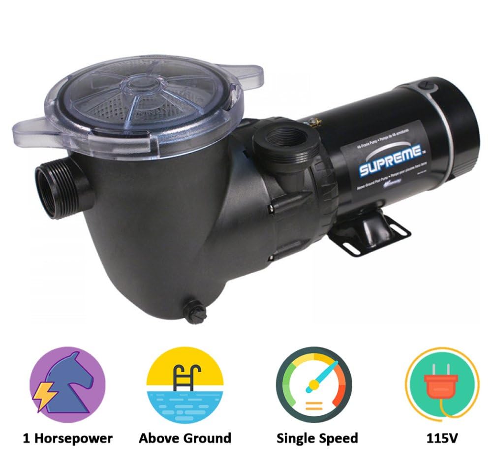 Supreme Vertical Above Ground Pool Pump - 1 HP Single Speed for Inground & Above Ground Pools | Durable Swimming Pool Water Circulation System for Backyard, Garden & Outdoor Use