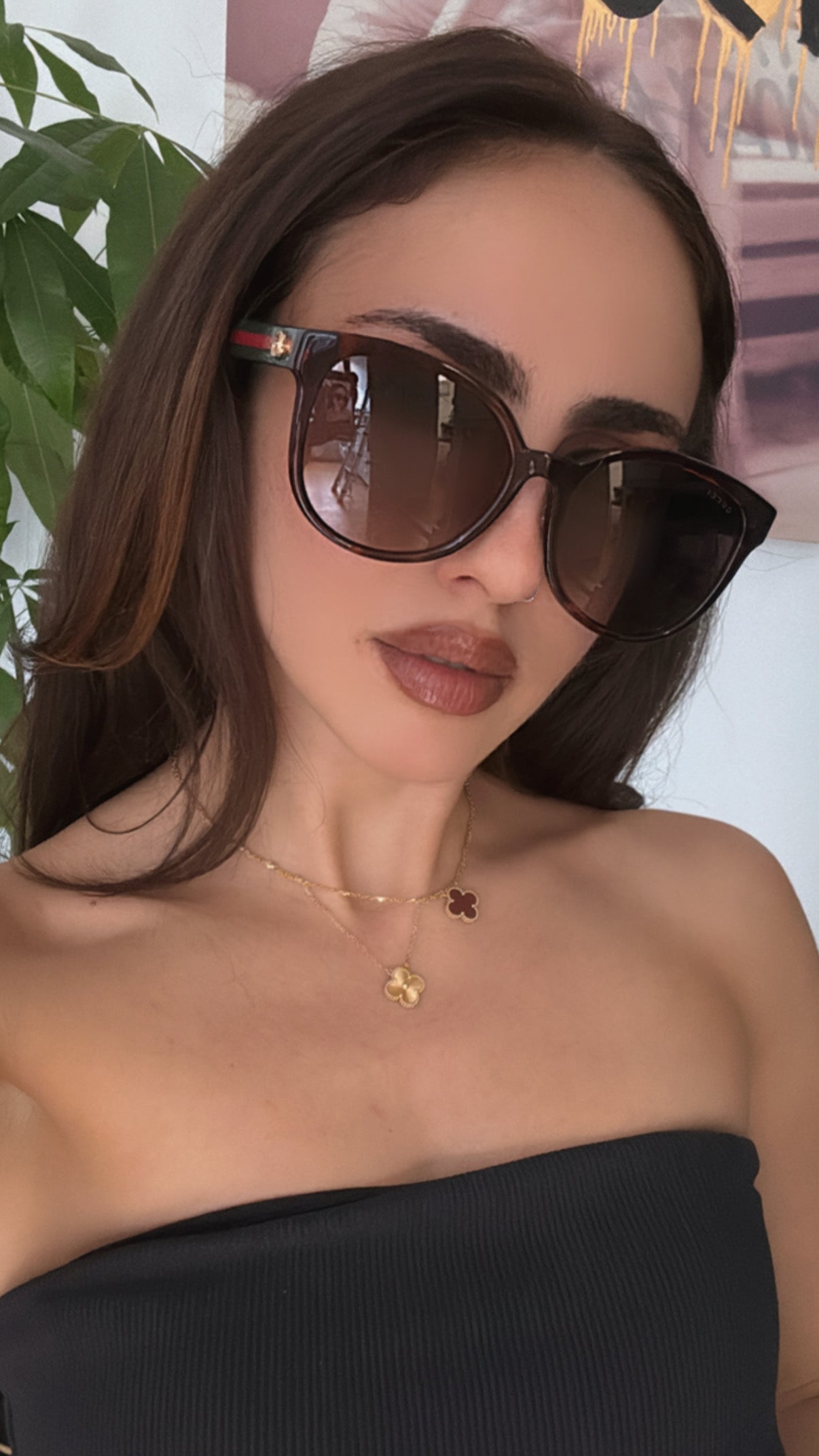 Gucci GG0854SK Havana Brown Striped Leg Sunglasses for Women - Luxury Fashion Sunglasses for Beach, Driving & Outdoor Activities