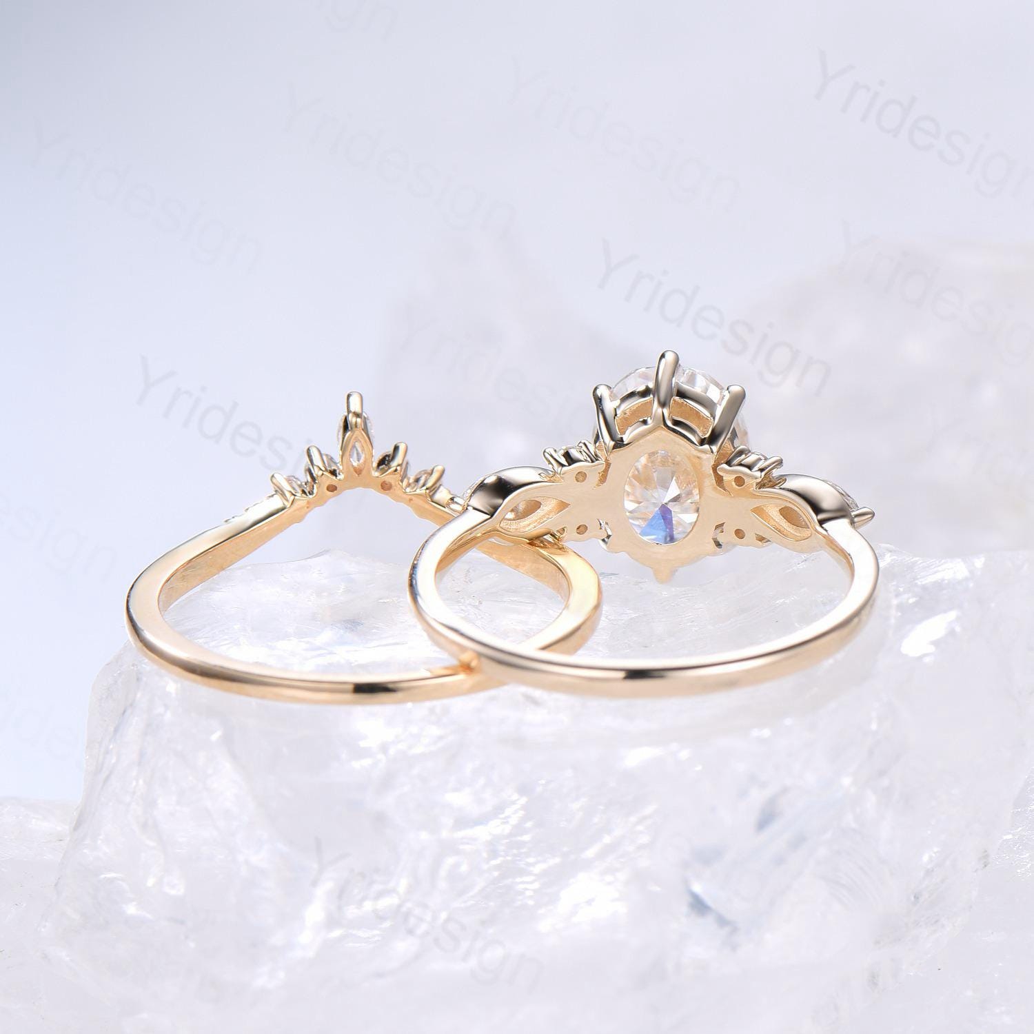 2 Carat Oval Cut Moissanite Engagement Ring Set in 14K Solid Yellow Gold, VS D Flawless Vintage Seven Stone Bridal Ring for Women - Perfect for Proposals, Weddings & Anniversary Gifts