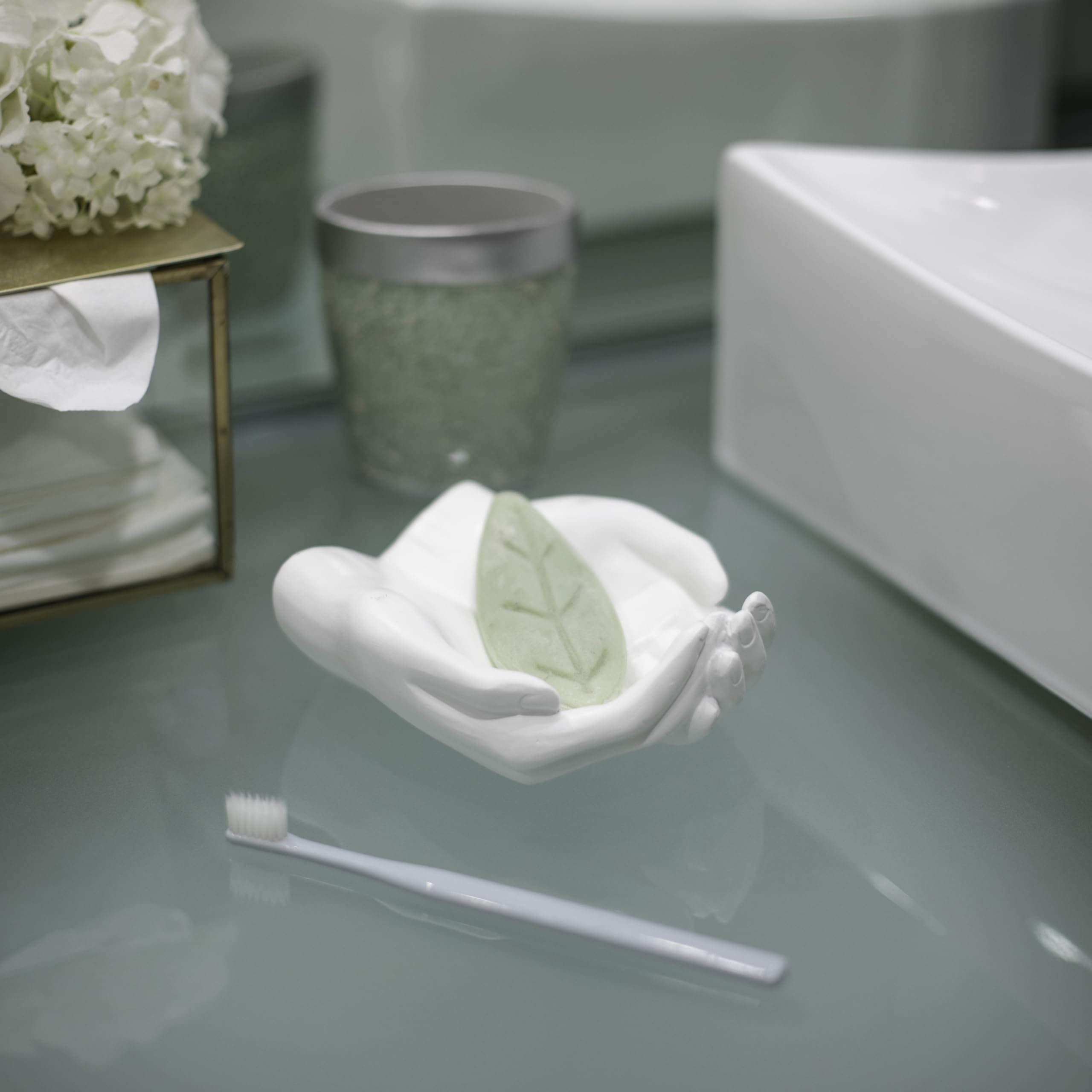 Danya B. CSK8076 White Poly Resin Decorative Tray - Elegant Hands Holder for Jewelry, Keys, Candles & Candy | 5.25