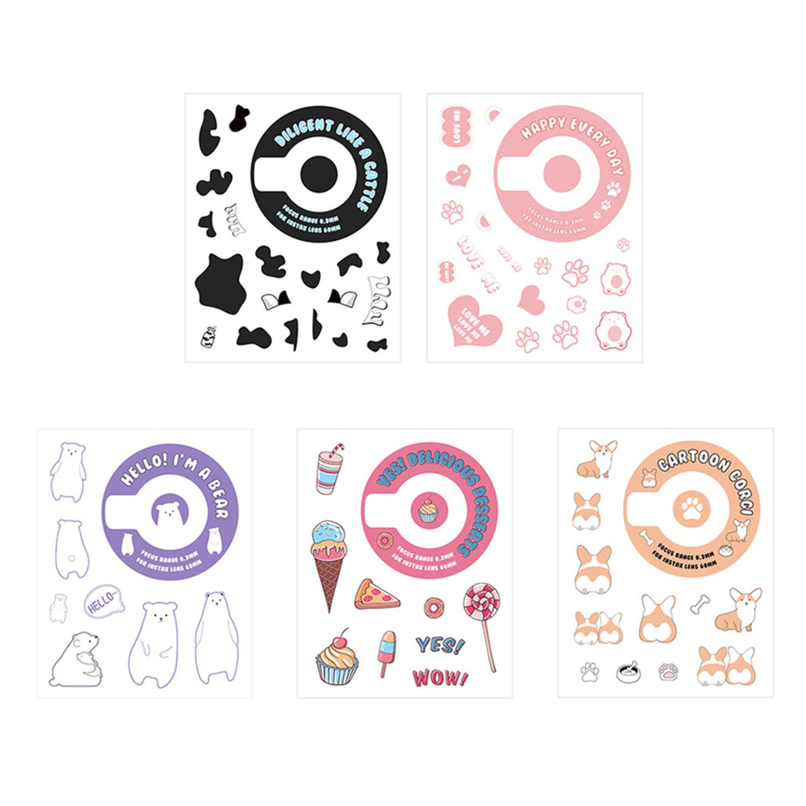 Fujifilm Instax Mini 11 Stickers Set - 5 Sheets with Cute Dessert & Animal Designs for Instant Camera, Photo Frames & Albums | Perfect for Scrapbooking, Journaling & DIY Photo Decor