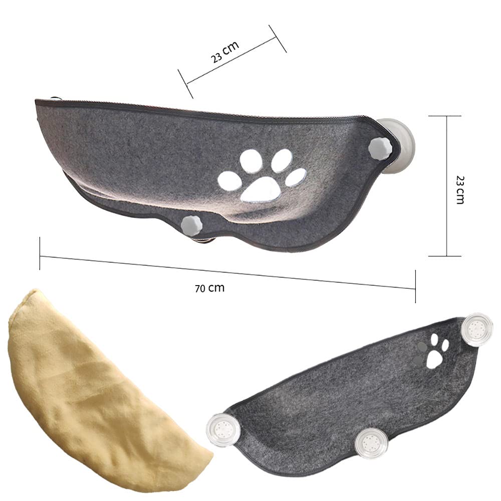 Large Gray Cat Window Perch Hammock Seat - Heavy Duty Suction Cups, Breathable & Washable Cat Bed for Indoor Cats | Perfect for Sunny Windows, Apartment Living & Feline Relaxation (3 Suction Cups Included)