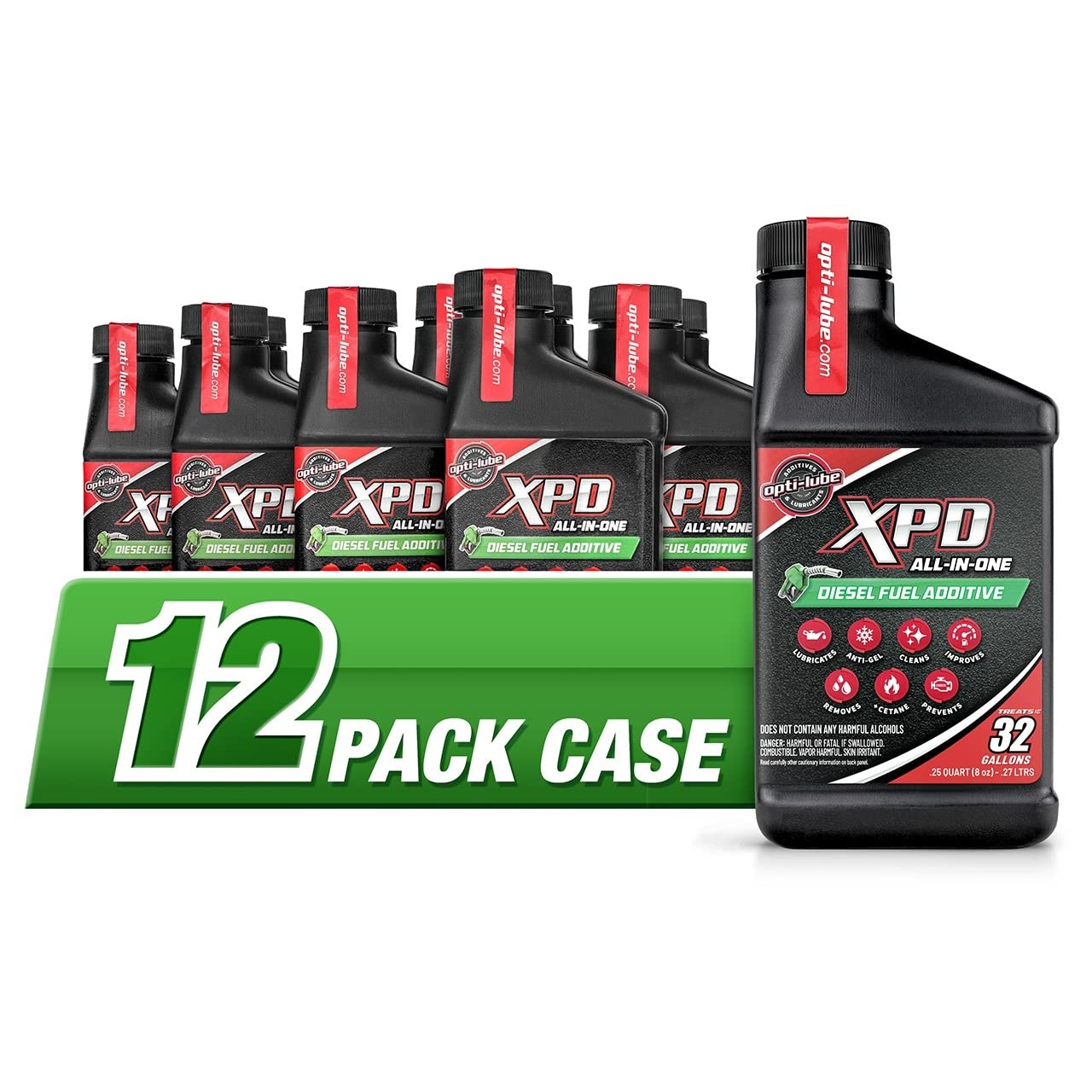Opti-Lube XPD All-in-One Diesel Fuel Additive - 8oz Bottles (12 Pack Case) | Improves Fuel Efficiency, Reduces Emissions & Protects Engine - Ideal for Trucks, Heavy Equipment & Diesel Vehicles