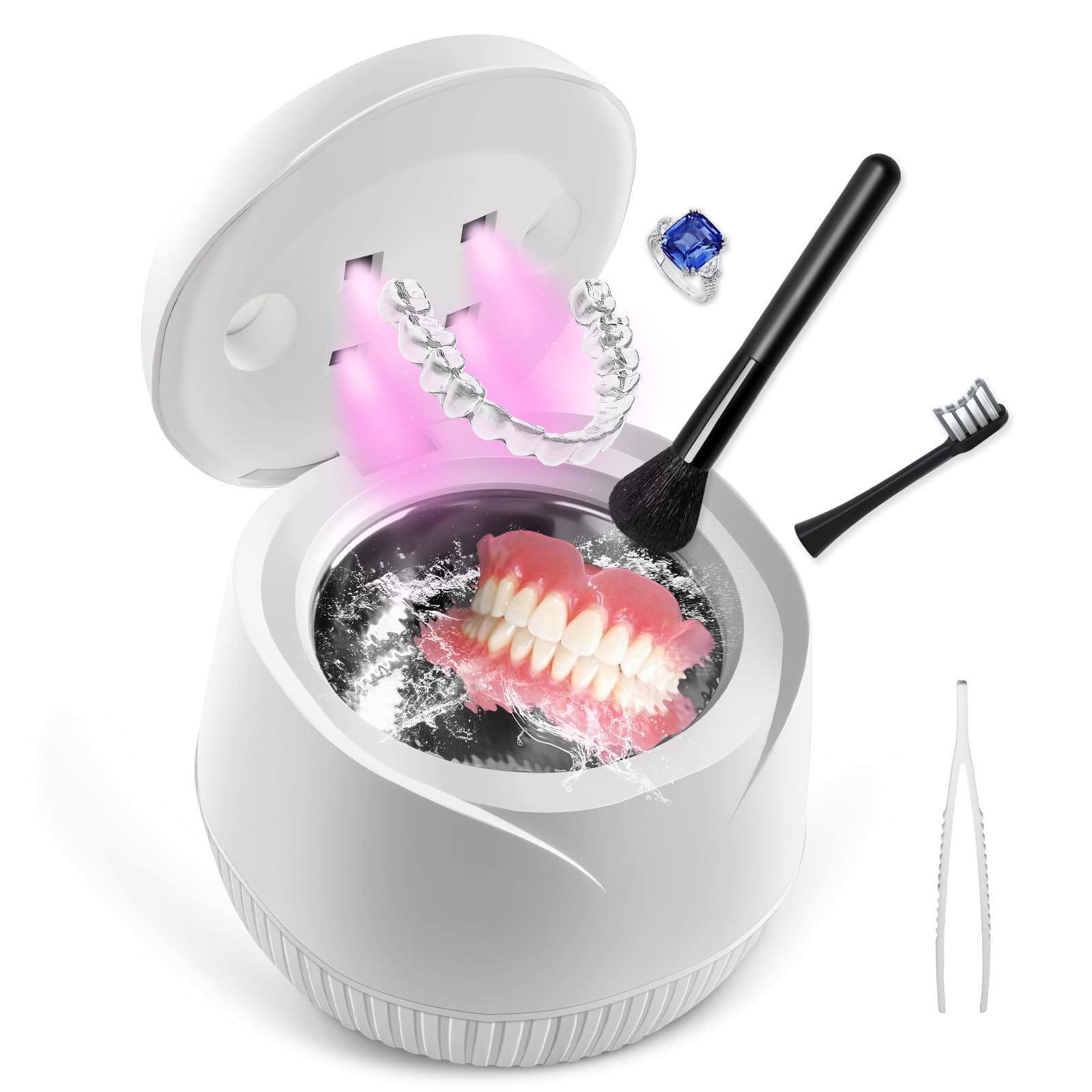 Ultrasonic Retainer & Jewelry Cleaner - 45KHz Professional Ultrasonic Cleaning Device with 2 Modes for Glasses, Watches, Dentures & Makeup Tools - Perfect for Home & Travel Use