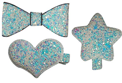 Wizme Glitter Hair Clips for Girls - Set of 3 Sparkling Hair Accessories for Kids (White, 15g) | Perfect for School, Parties & Everyday Style