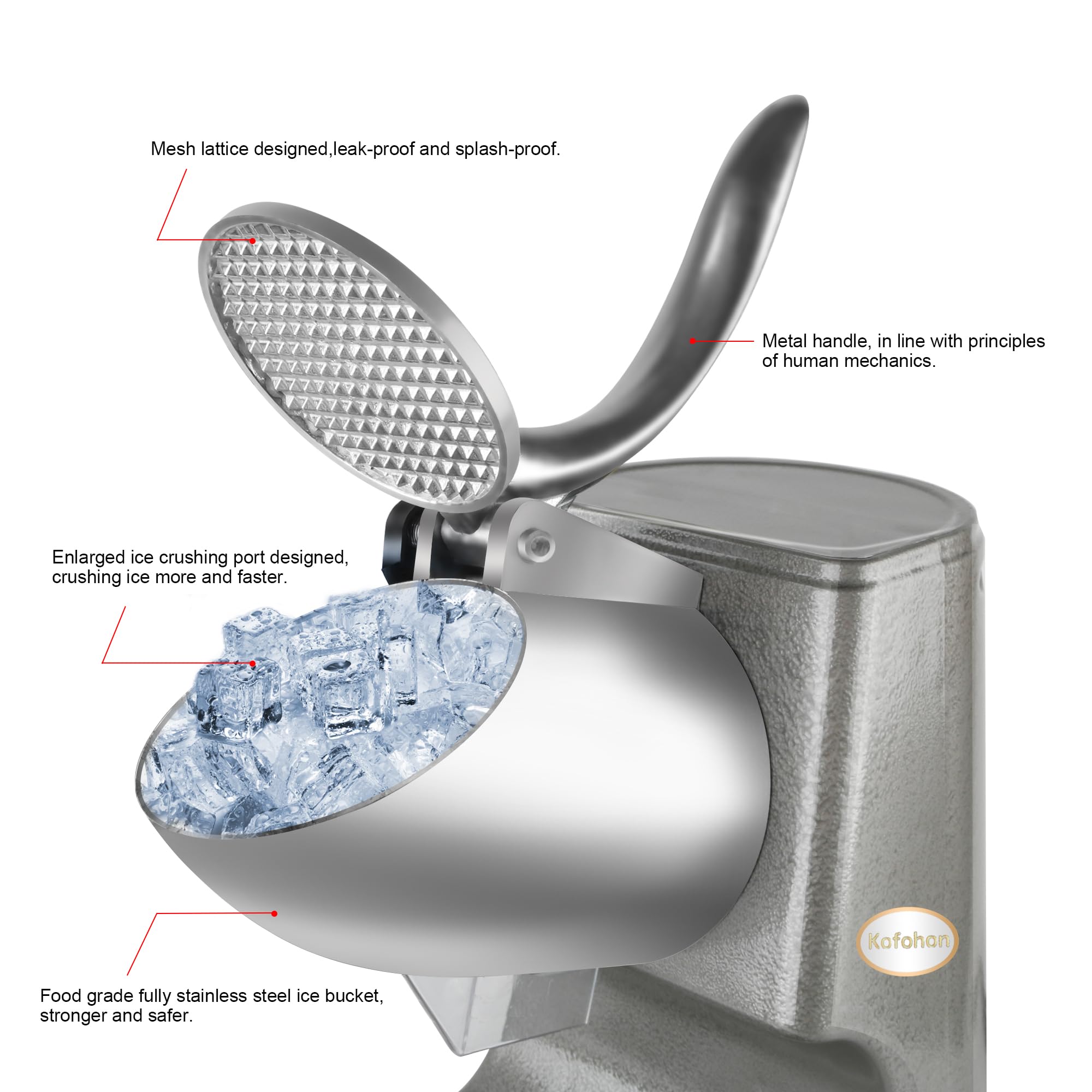 Electric Ice Crusher Machine - Dual Stainless Steel Blades, 300W Powerful Motor (300lbs/hr) for Home & Commercial Use - Perfect for Snow Cones, Cocktails, Slushies & Party Drinks