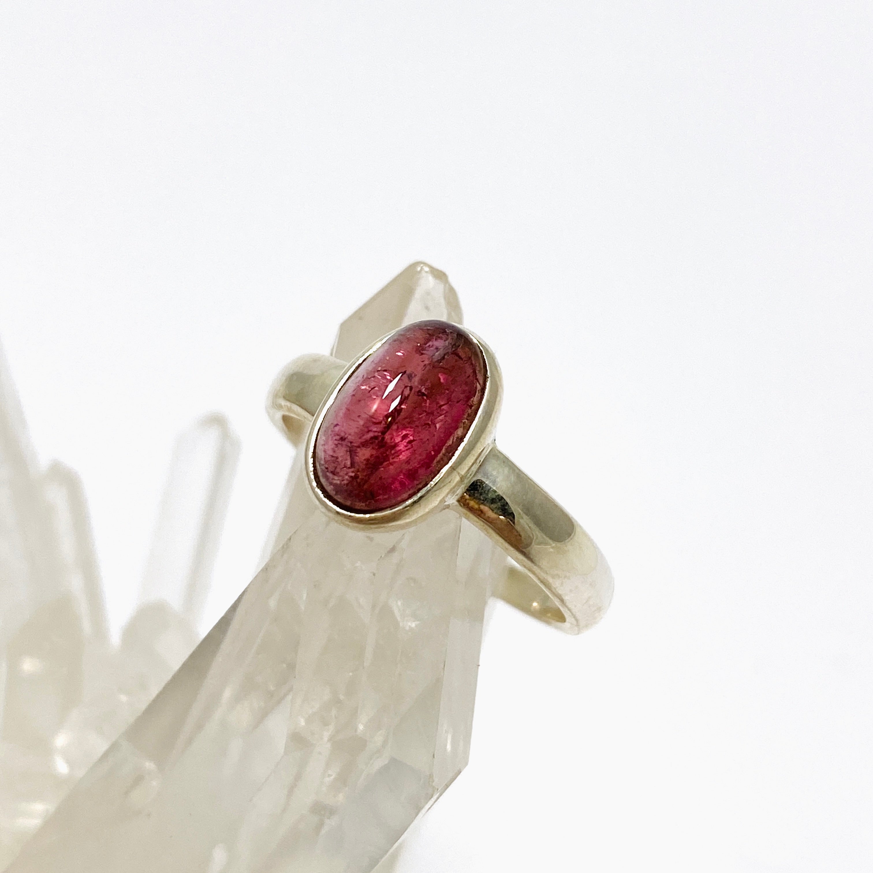 Pink Tourmaline Oval Cabochon Ring - Size 7.5 - PRGJ733 - Elegant Jewelry for Women, Perfect for Weddings, Anniversaries & Special Occasions