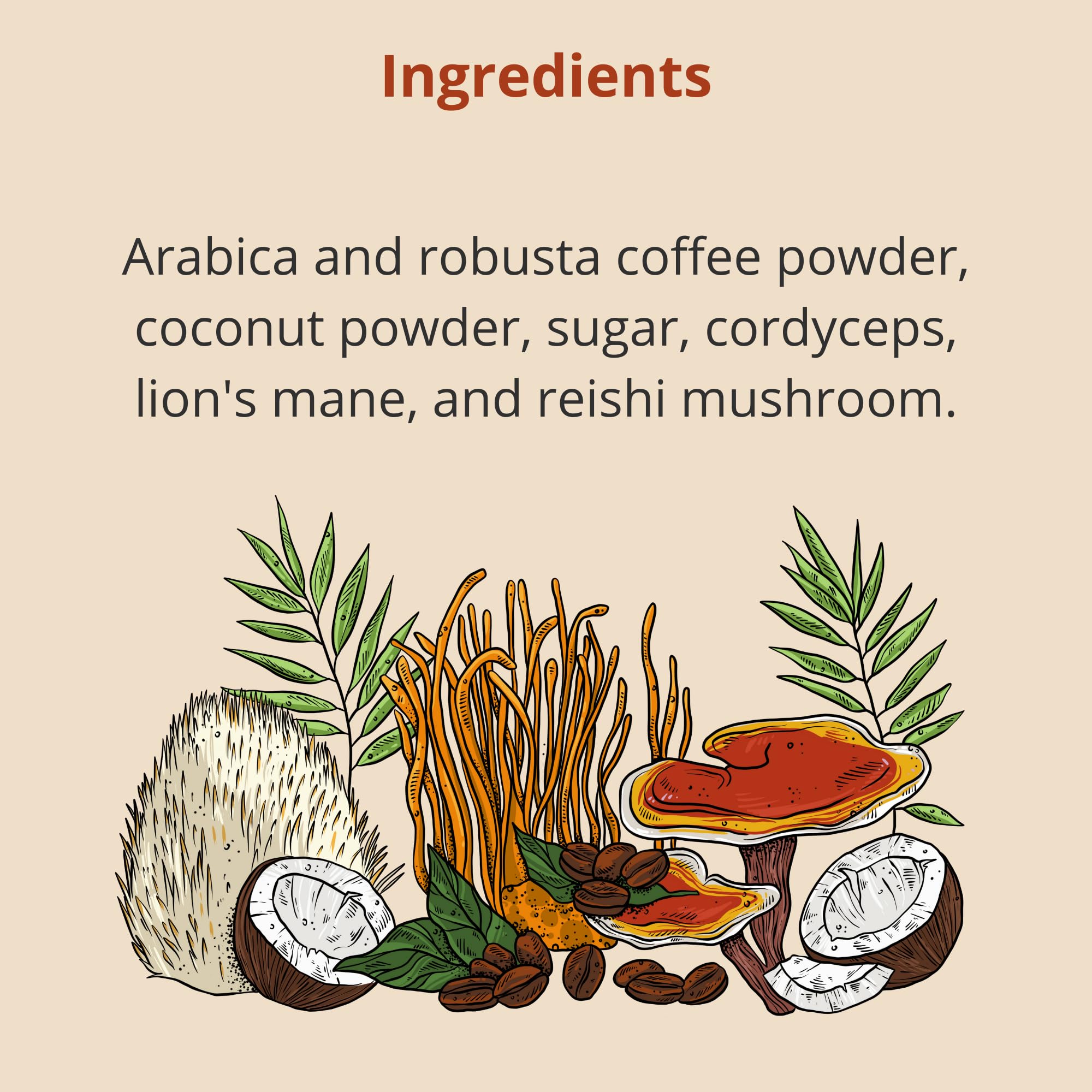 Nootropic Mushroom Coffee Blend with Cordyceps, Lion’s Mane & Reishi - 16oz Instant Coffee Powder with Coconut Milk | Boost Focus & Energy | Perfect for Morning Routine, Workouts and Mental Clarity