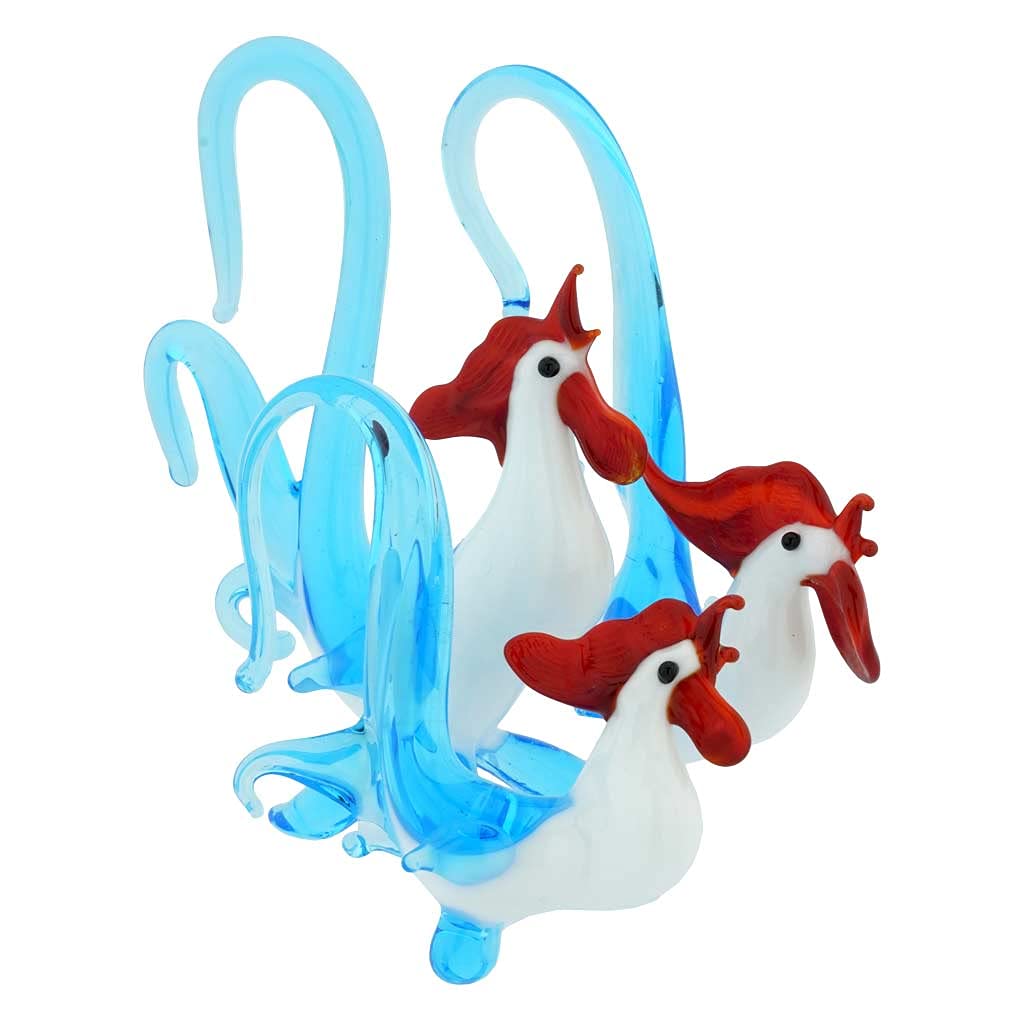 Authentic Murano Glass Rooster Trio from Venice - Handmade Italian Art Glass Decor for Kitchen, Dining Table & Home
