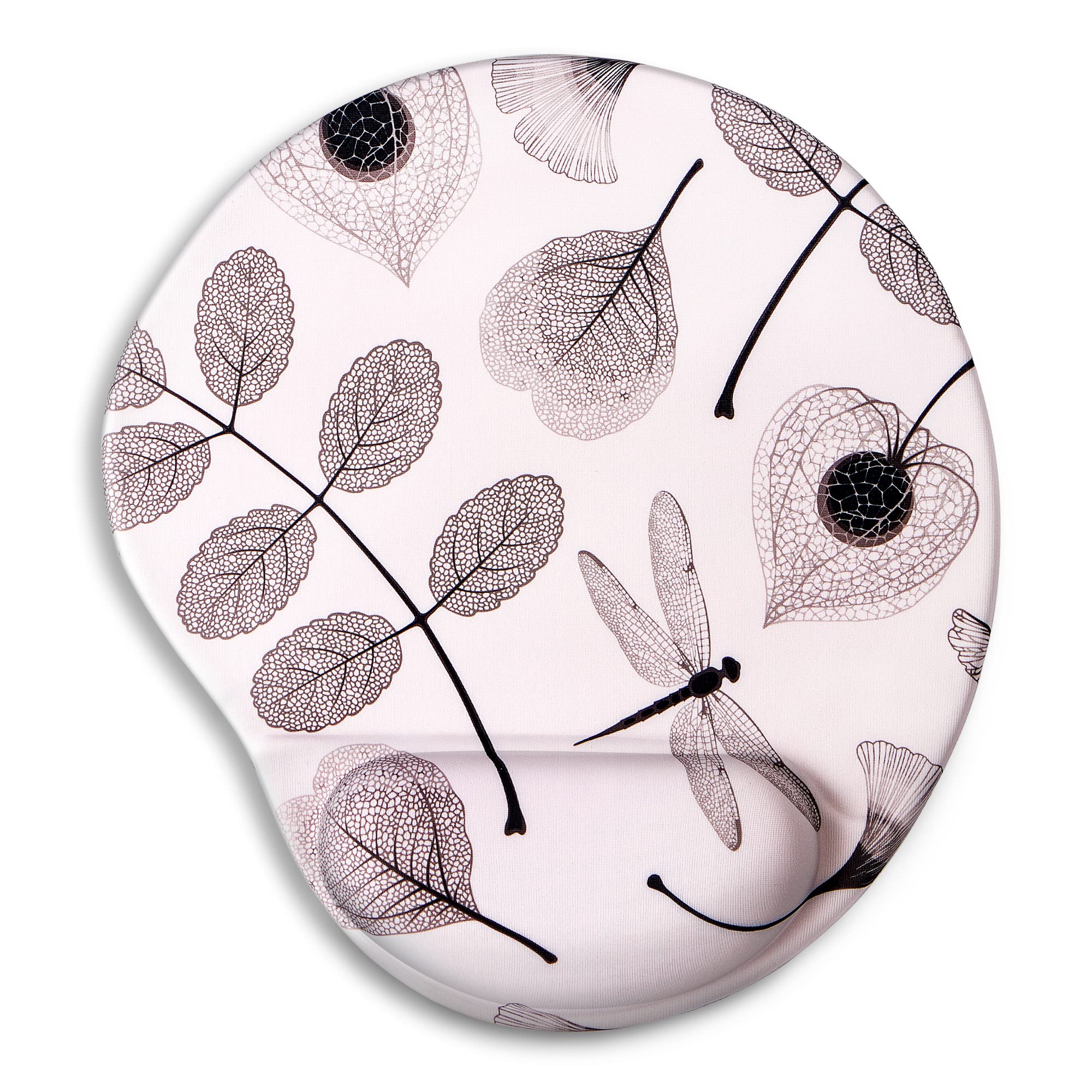 Ergonomic Mouse Pad with Wrist Support - Comfortable Non-Slip PU Base Mouse Wrist Rest for Office, Gaming & Home Computers - Pain Relief for Long Hours Use (Off-White Leaf Design) | Perfect for Workstations, PC Gaming Setups & Home Office Desks
