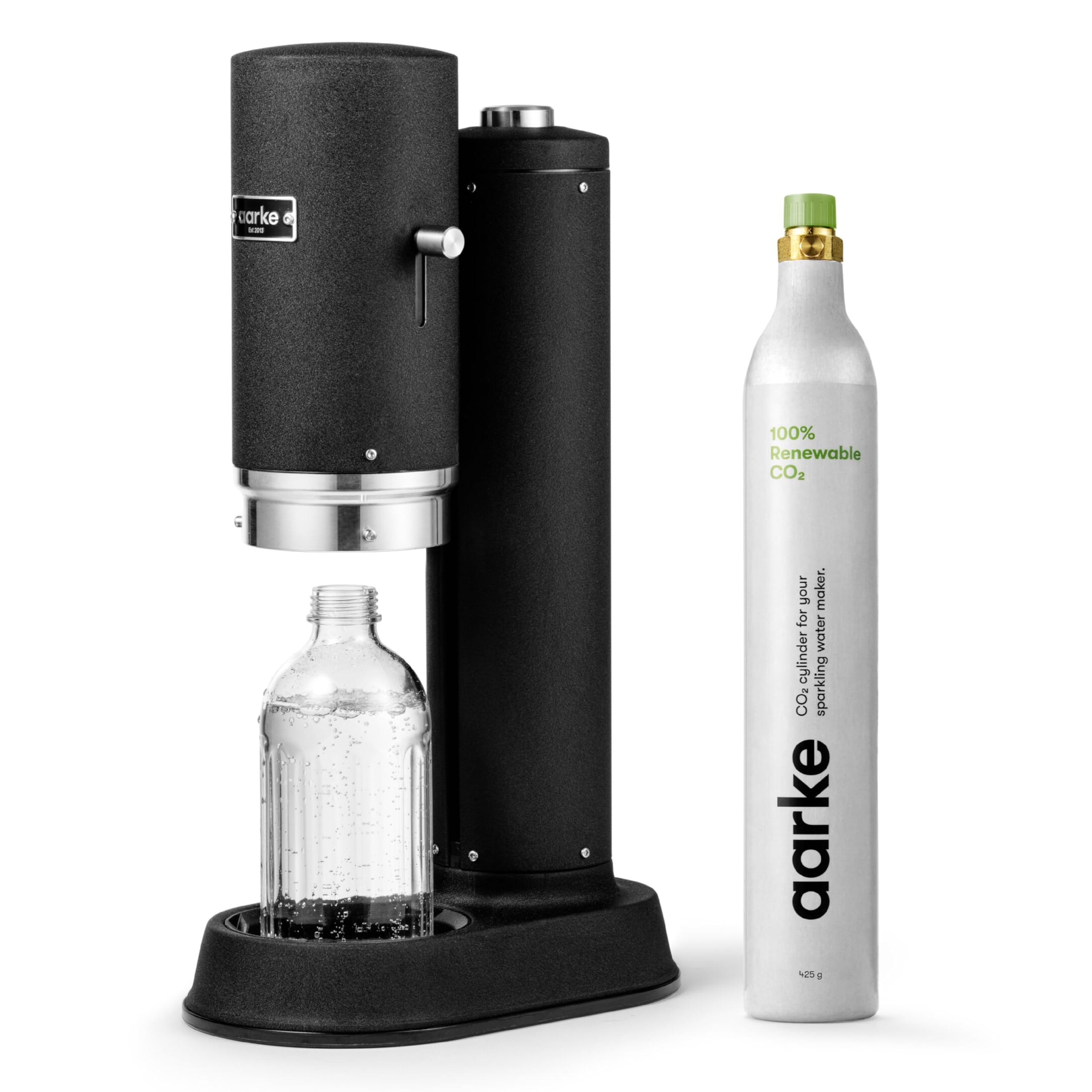 Aarke Carbonator Pro - Premium Sparkling Water Maker with 800mL Glass Bottle & CO2 Cylinder | Matte Black Stainless Steel Carbonation Machine | Perfect for Home, Office & Entertaining