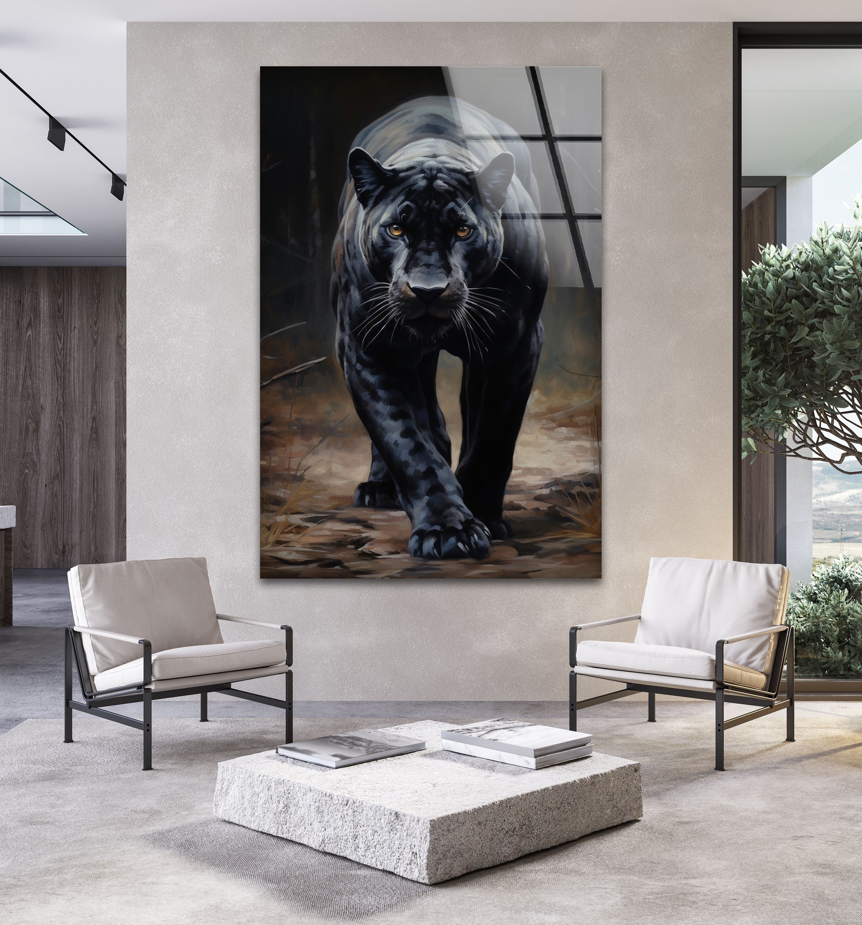 Stylish Black Puma Glass Wall Art Decor - Modern Animal Themed Home & Office Decoration - Perfect for Living Room, Bedroom, or Office Spaces