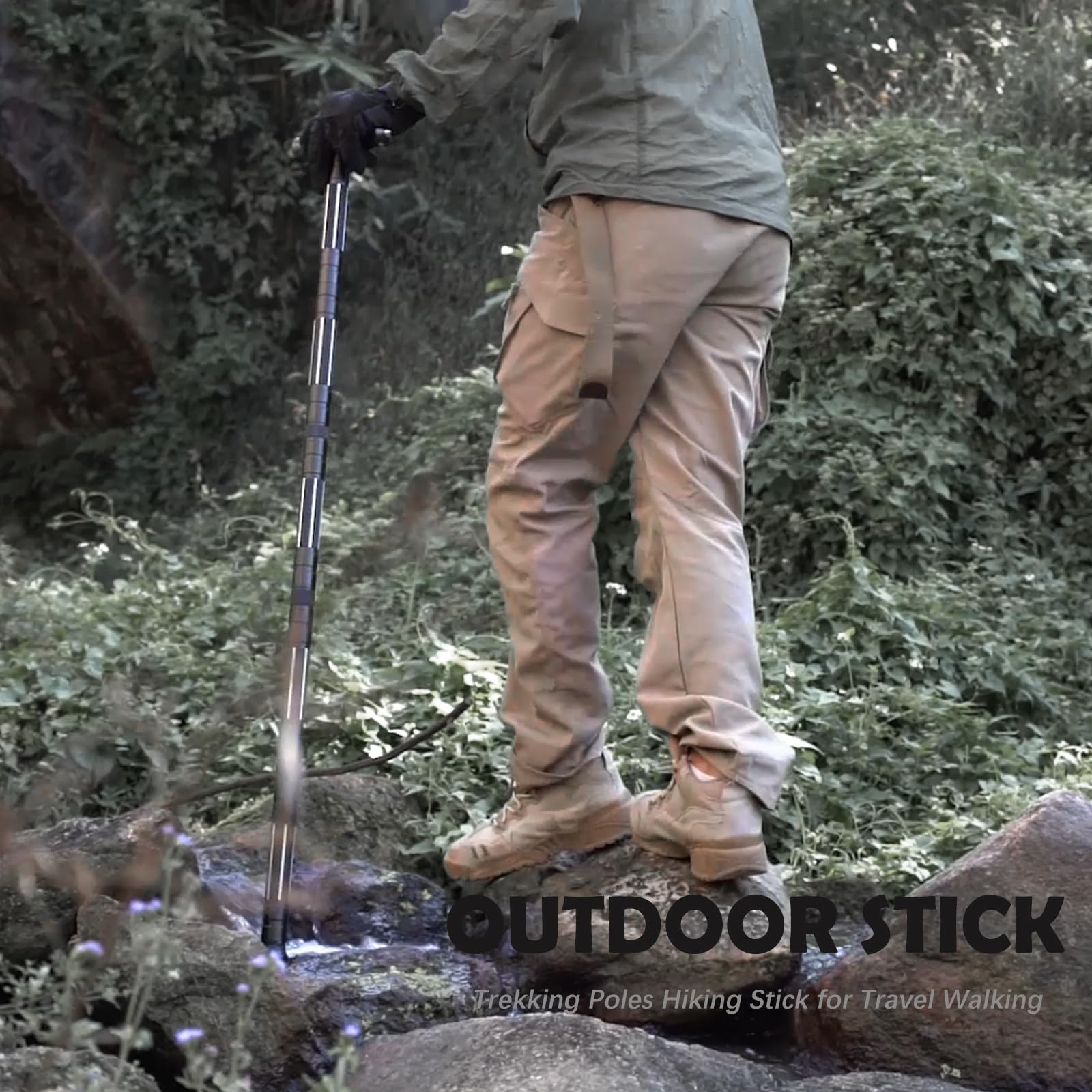 Tactical Hiking Stick - Adjustable Trekking Pole with Multitool for Men & Women | Portable Walking Staff for Outdoor Camping, Hiking & Backpacking | Durable & Lightweight (Gray)